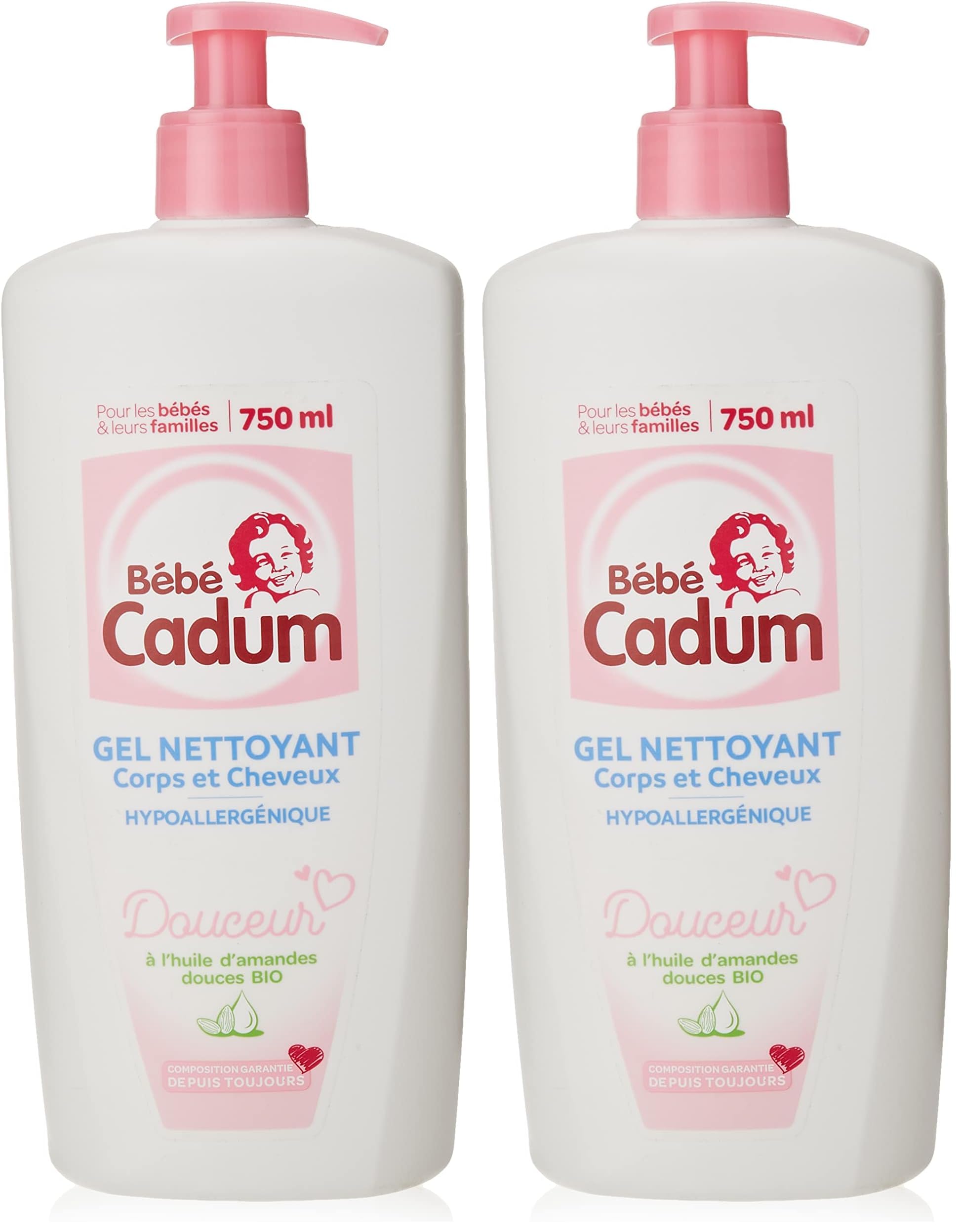 Cadum Bébé Cadum Reinigungsgel für Körper und Haar mit Mandelöl, Bio-Mandelöl, für Babys, 750 ml (Packung mit 2)