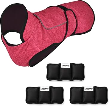 Dog Cooling Vest + 3 Ice Packs 2-Layer Evaporative Cooling Jacket with High Collar, UV Protection & Size-Matched Ice Pack Cooling Vest for Dogs for Hot Weather Pink Floral, X-Small