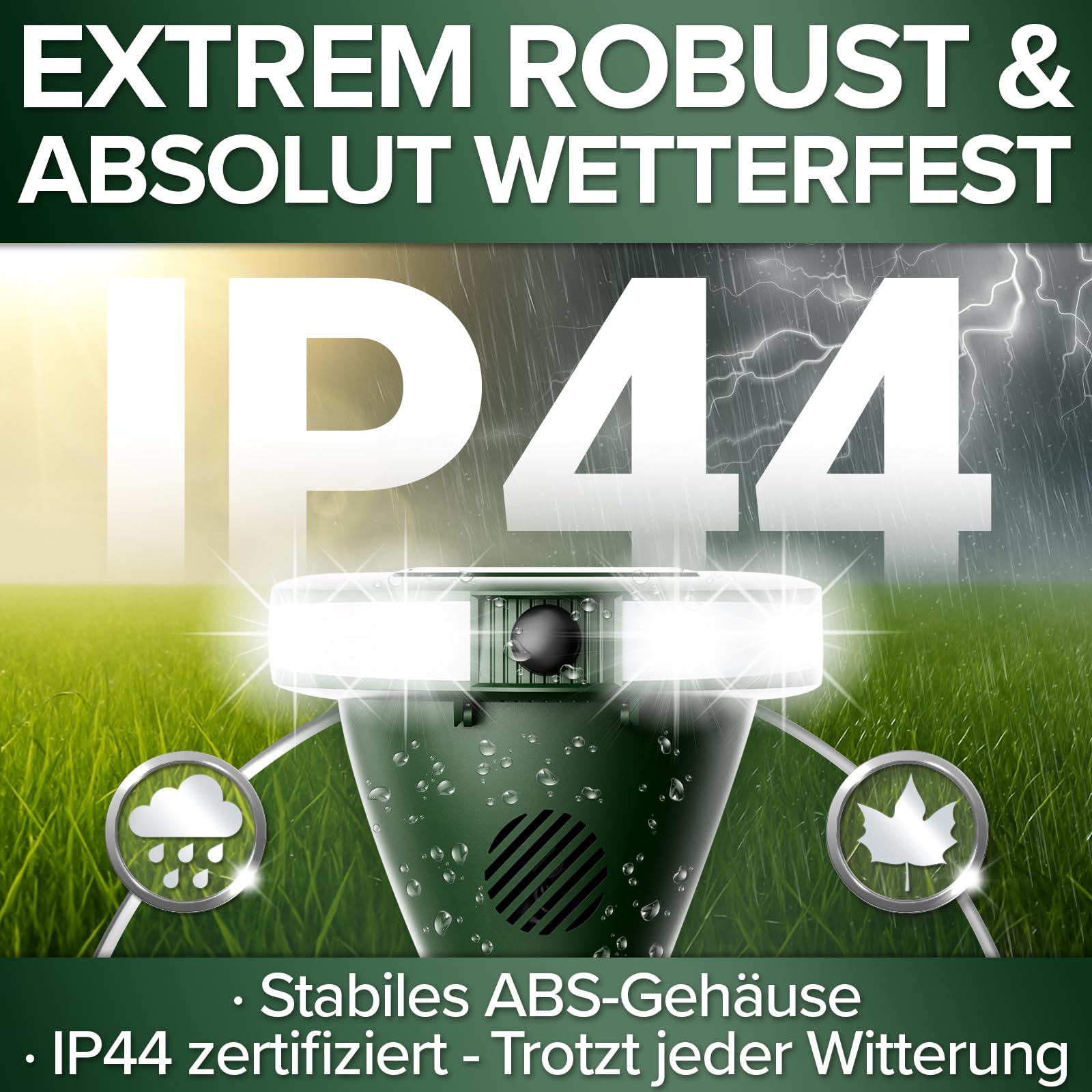GRUNDIG perfekte Ultraschall Abwehr gegen Katzen und Hunde im Garten - 360 Grad Katzenschreck Hundeschreck Bewegungsmelder mit 8 Blitzlichtern, 2 Frequenzbändern, Solar, Akku, IP44 wasserdicht (Gerät)
