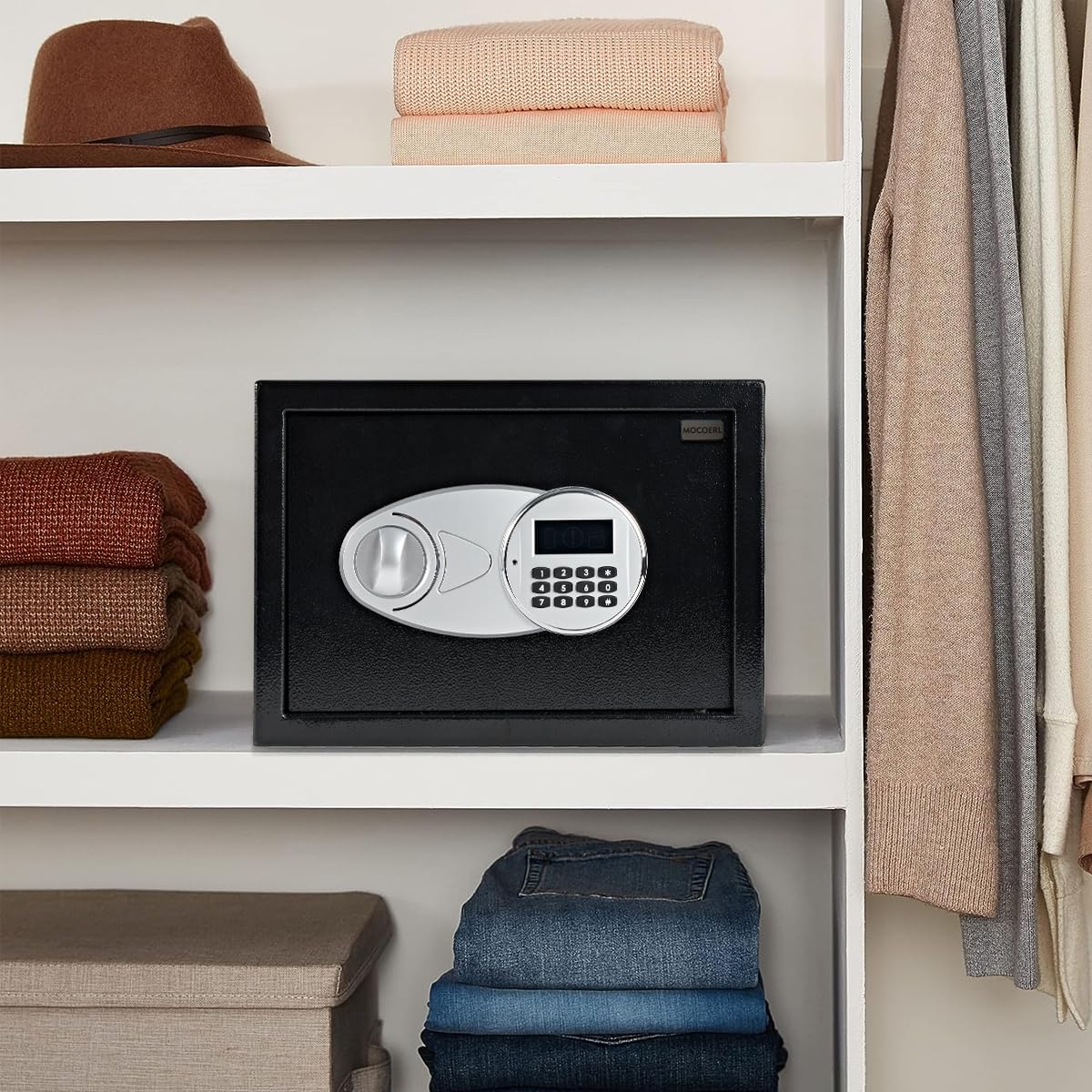 Cassaforte elettronica da 14 litri con 2 chiavi di emergenza e tastiera digitale a pedale, cassaforte da parete, adatta per ufficio, casa, hotel, 25 x 35 x 25, nero