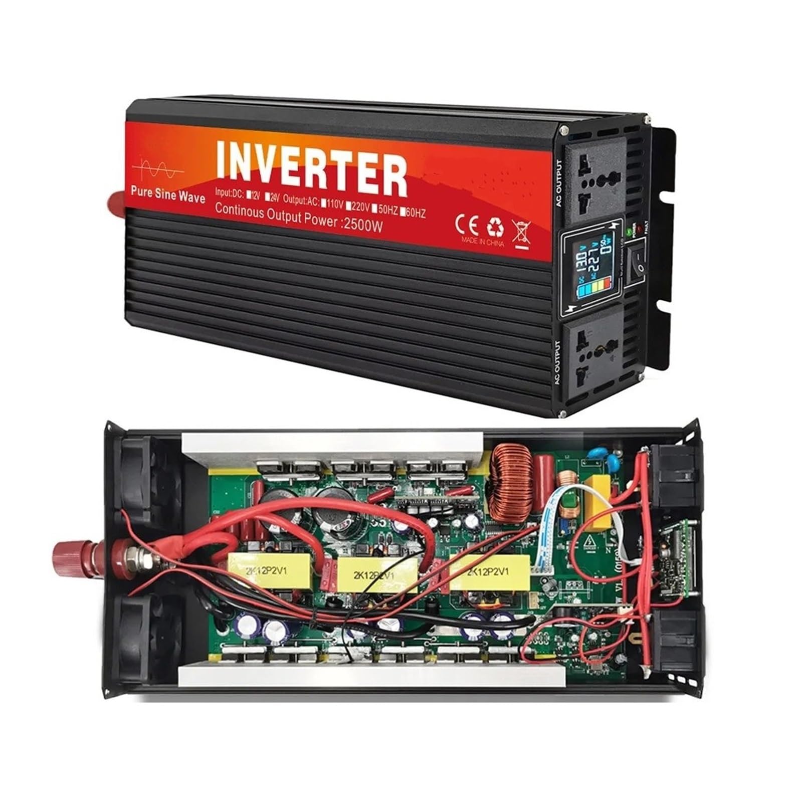 POWERinvert Onduleur Voiture 4000 W À Onde Sinusoïdale Double Prise Écran LCD Convertisseur Tension CC 48 V/60 V/72 V vers CA 220 V(48V,220V 50HZ,Universal)
