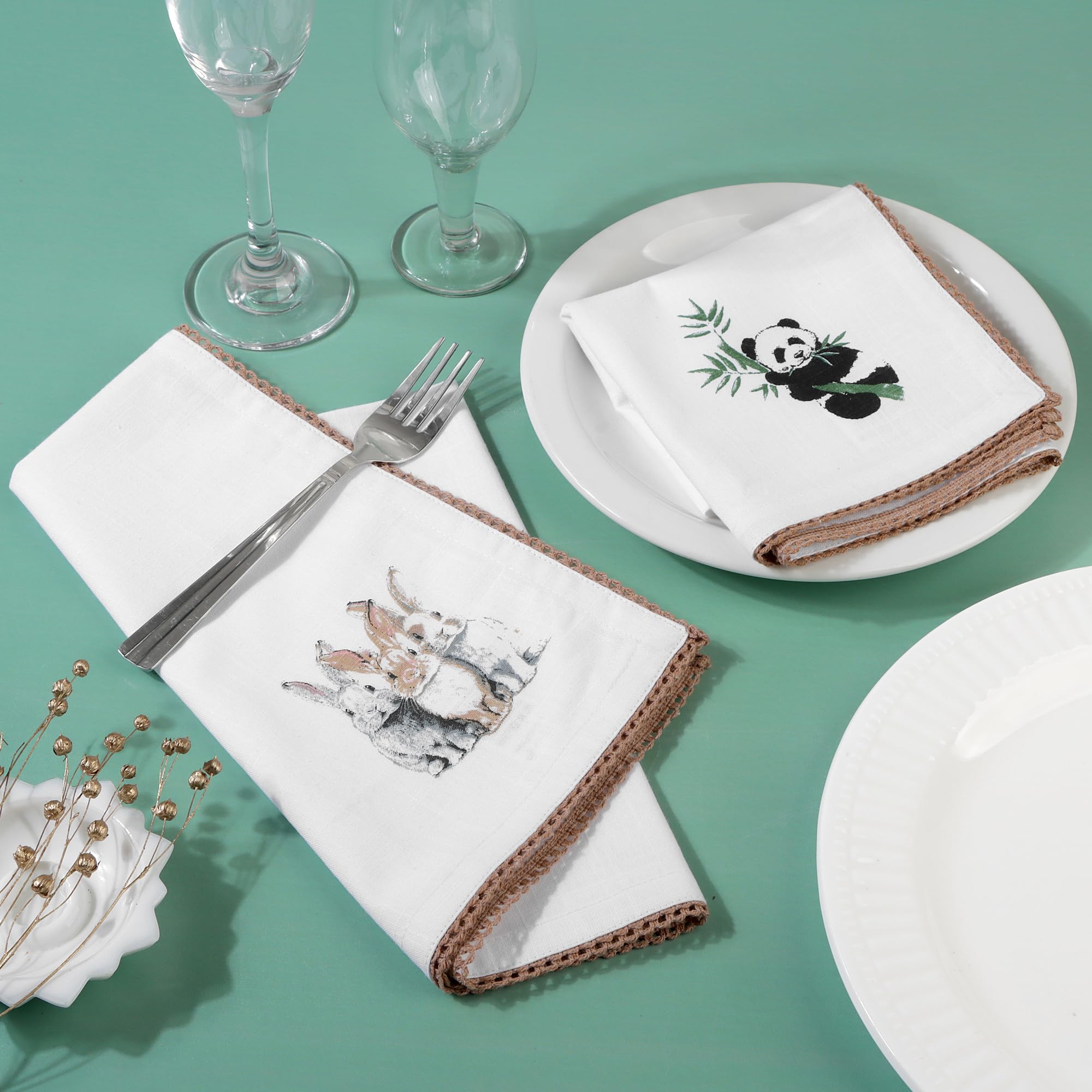 FINGERCRAFT Lot de 12 serviettes de table en tissu, en lin mélangé de coton, pour dîner, coins mitrés, parfaites pour les fêtes, dîners, mariages, cocktails, Noël, Pâques, 20 x 20 cm