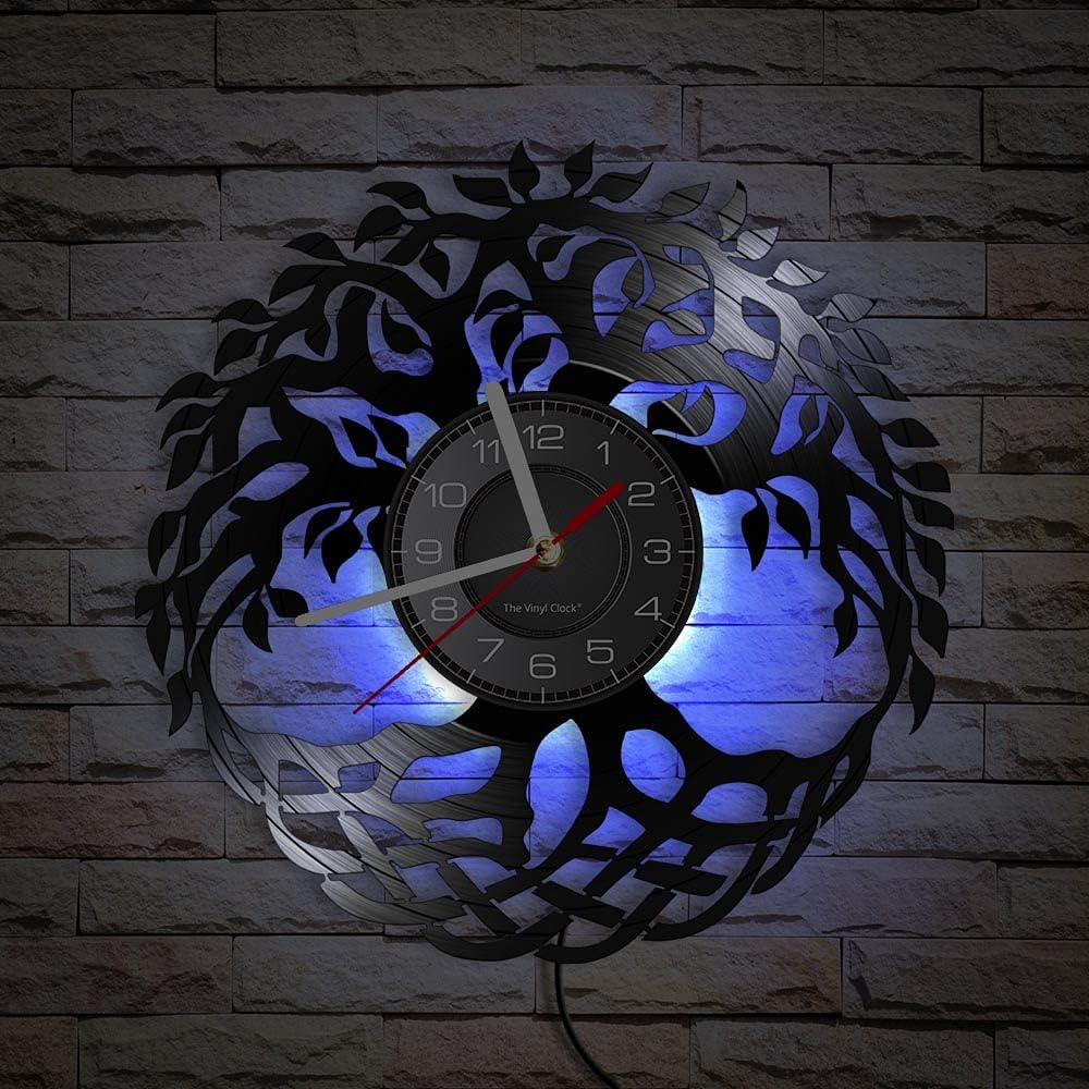 Celtic Tree of Life LED Wall Clock 7 Colors Changing, Silent Non Ticking Quartz Battery Operated Wall Watch Clock Vintage Decorative Analog Night Light Wall Clock Housewarming Gift(12inch)