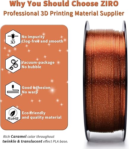 Miniatura 9 de ZIRO Filamento para impresora 3D, PLA brillante de 0.069 pulgadas con purpurina, filamento serie diamante, carrete de ácido poliláctico centelleante