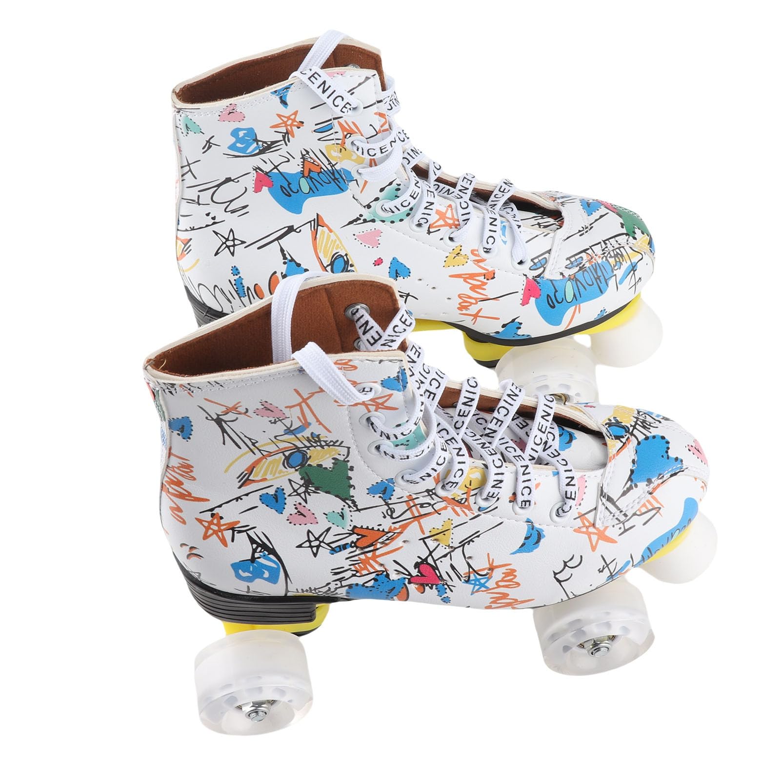 Hidyliu Patins à roulettes à 4 Roues aux Couleurs Vives et Respirants pour S'amuser en Intérieur et en Extérieur, Enfants et Adultes, Graffiti Blanc, Paquet de 2