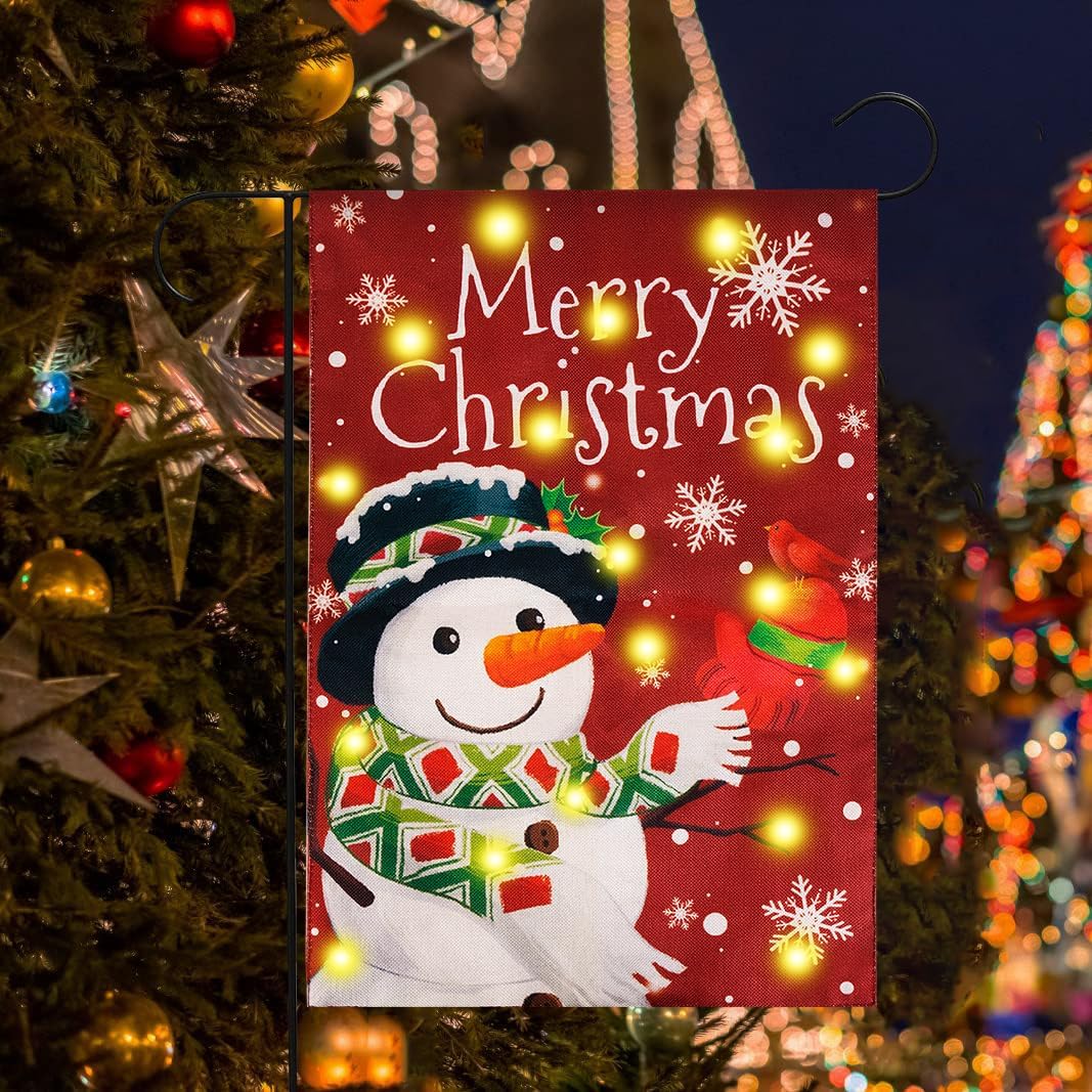 SUNBEAUTY Lighted Winter Garden Flag for Outside Led