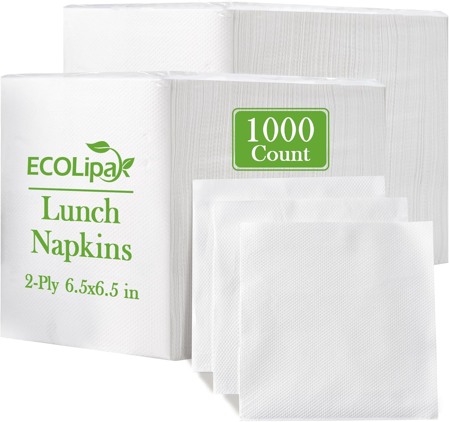 ECOLipak Lunch Napkins Bulk, 1000 Count Everyday Paper Napkins, 6.5×6.5 Inch Folded, 2-Ply Soft And Absorbent for Dinner, Gathering, Bar, Restaurants(13×13 Inch Unfolded)