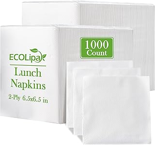 ECOLipak Lunch Napkins Bulk, 1000 Count Everyday Paper Napkins, 6.5×6.5 Inch Folded, 2-Ply Soft And Absorbent for Dinner, Gathering, Bar, Restaurants(13×13 Inch Unfolded)