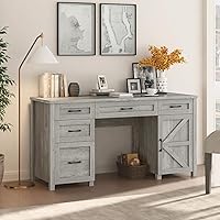 Vista 8 de Farmhouse 61'' Executive Desk with 5 Drawers, Rustic Office Desk Computer Desk with Charging Station, File Drawers and Storage Cabinet, Wood