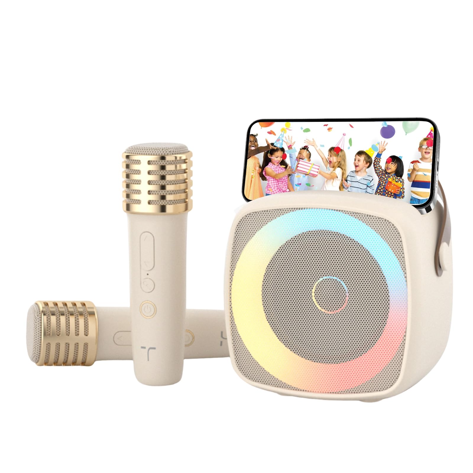 Micro Karaoke Enfant sans Fil avec 2 Microphone, Karaoké sans Fil 5.3 Portable Lumières LED, Mini Microphone pour Enfants et Adultes 5 Effets Sonores