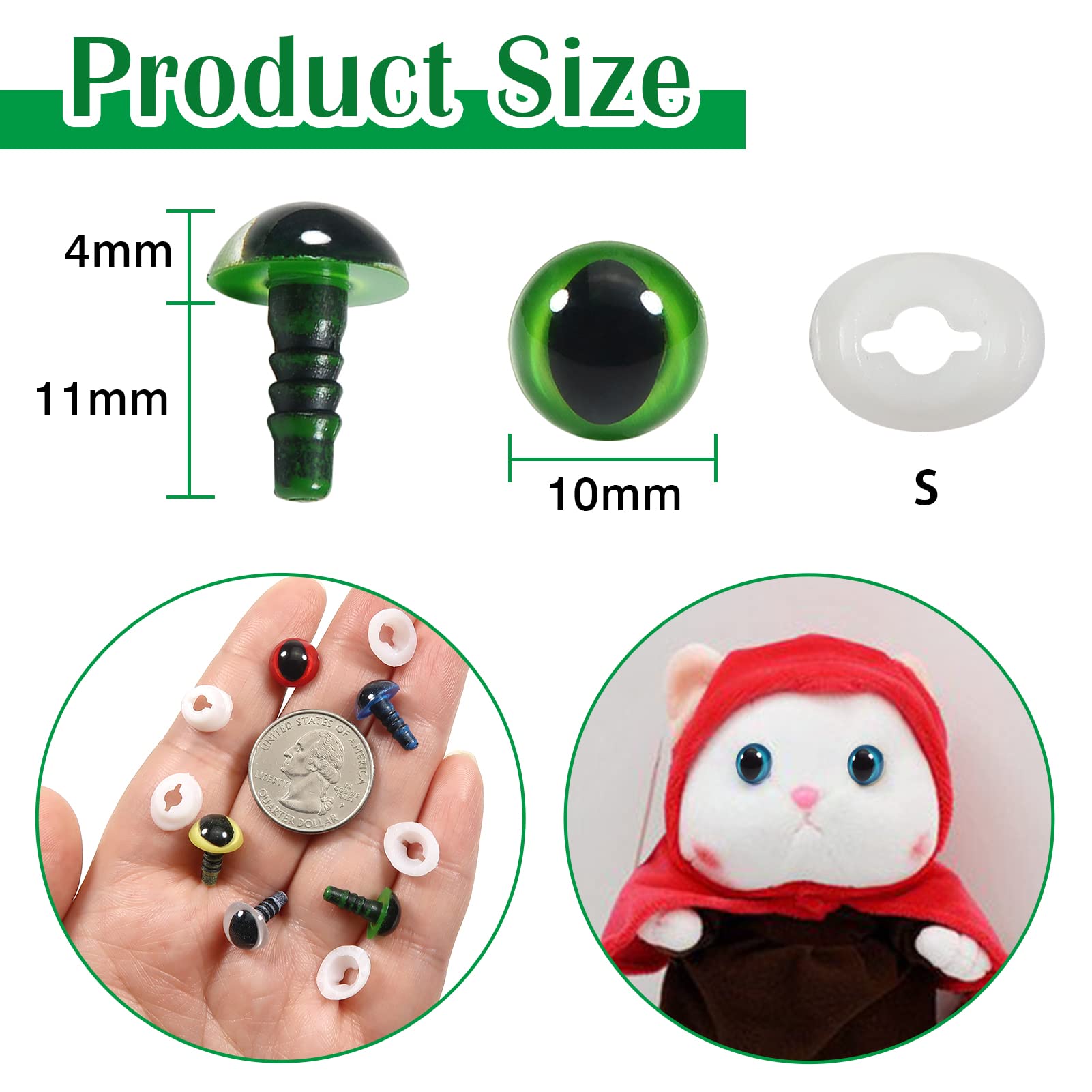 Occhi di sicurezza in plastica da 100 pezzi/set da 10 mm per