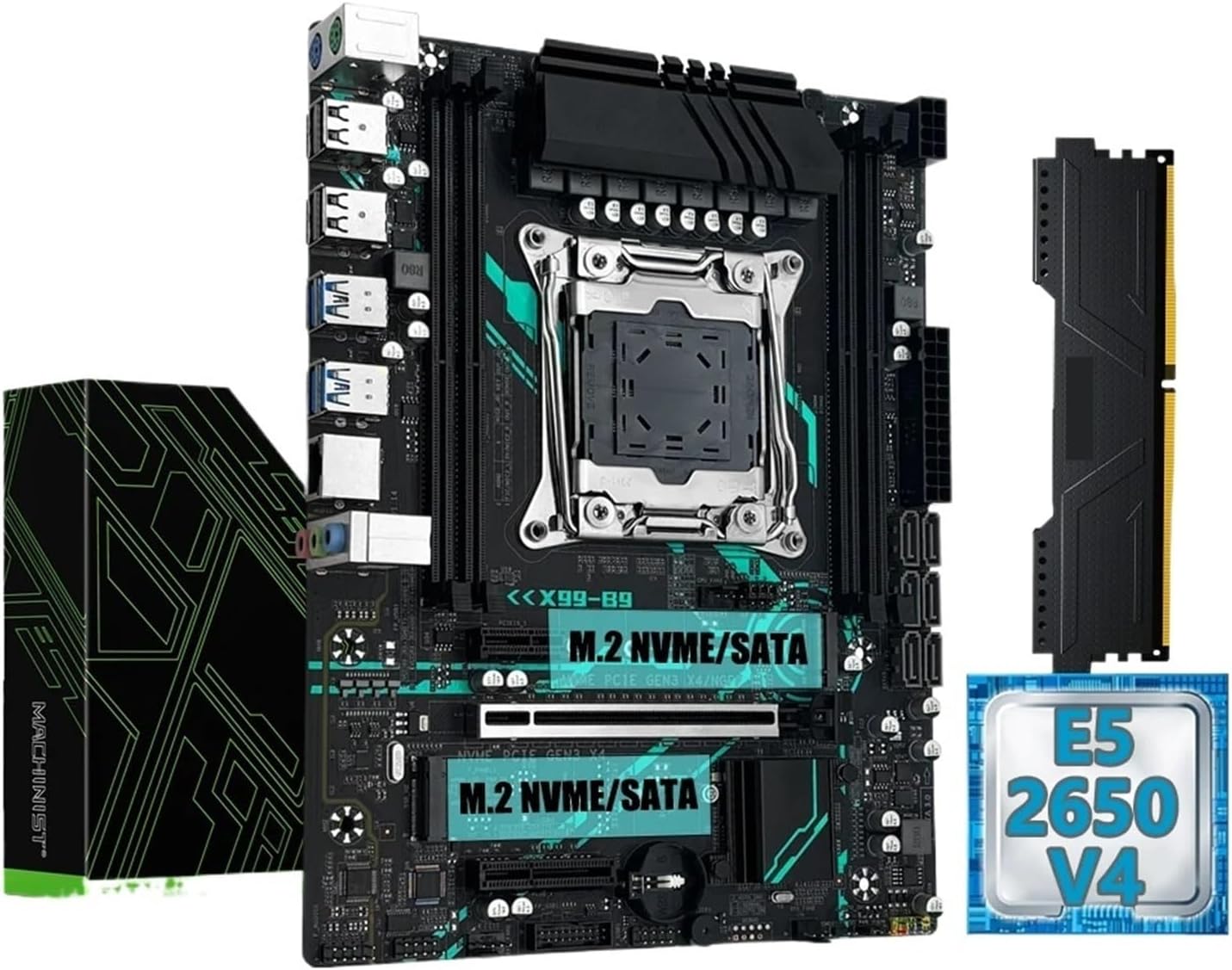 YYTDNGW B9 Kit X99 Motherboard, Xeon E5 2650 V4 CPU, and DDR4 RAM module