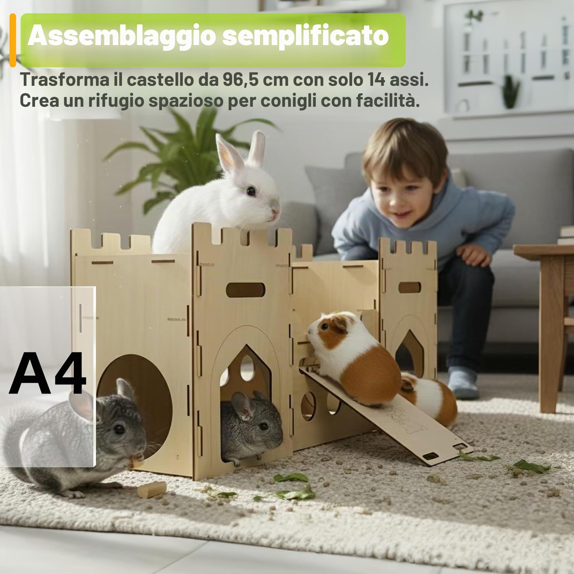HIIMALEX Habitat per coniglietti in legno, extra large, torre per arrampicata a più piani e ventilato, robusto habitat per conigli, porcellini d'India, cincillà, furetti