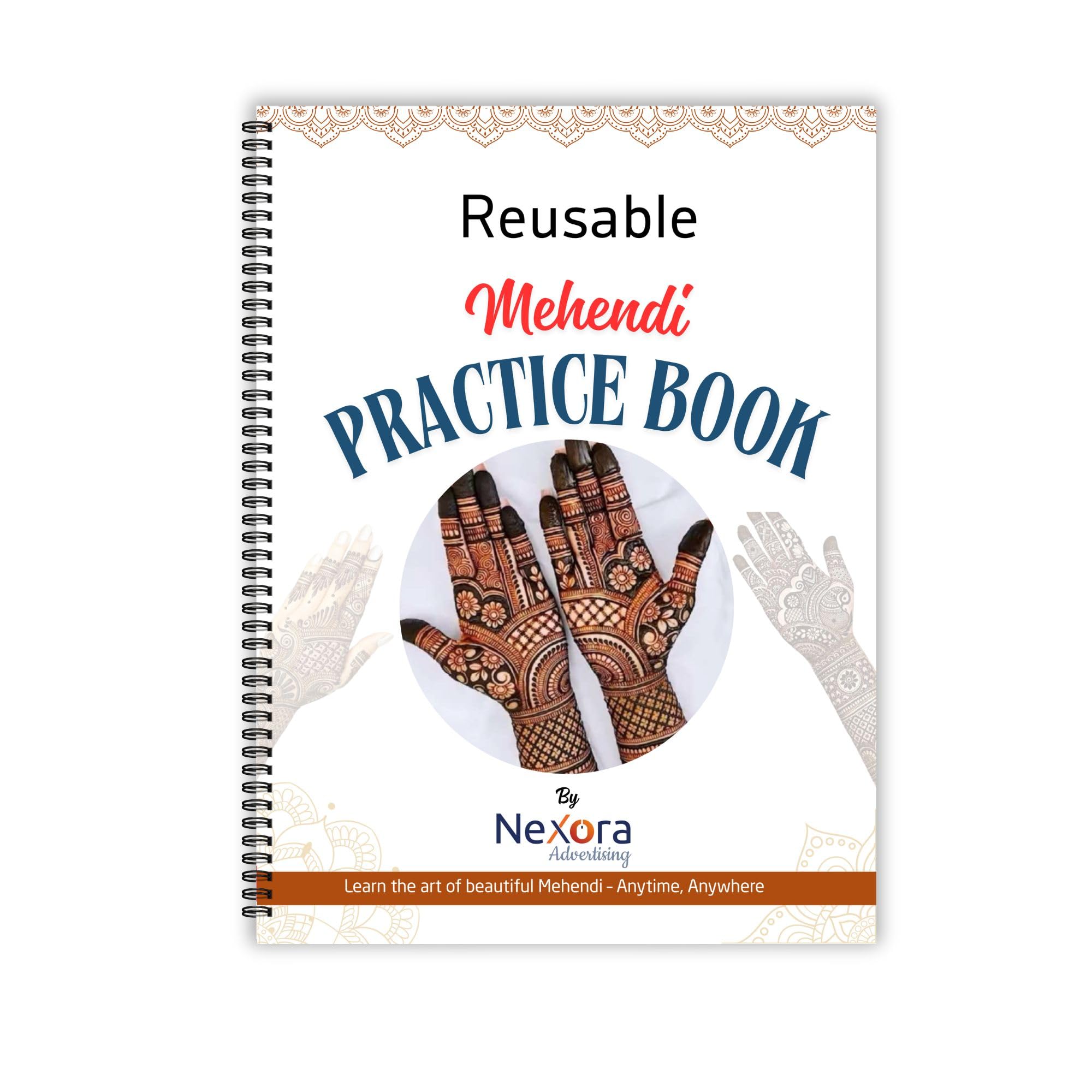 Mehndi & Henna Practice Book – Durable Reusable 20-Page Guide for 10,000+ Uses | Ideal for Beginners, Bridal & Professional Designs.