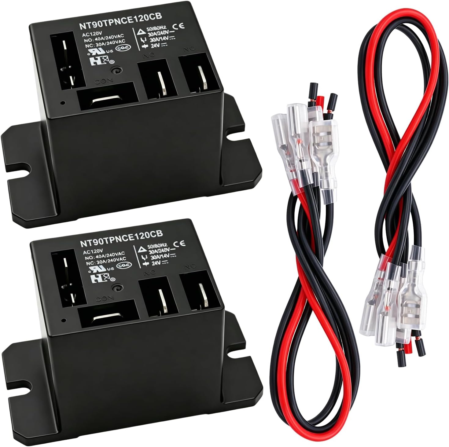 Tnisesm 2PCS Power Relay AC120V Coil, 30A SPDT(1NO 1NC) with Flange Mounting and 10 Quick Connect Terminals Wires Mini Relay NT90-AC120V-10X