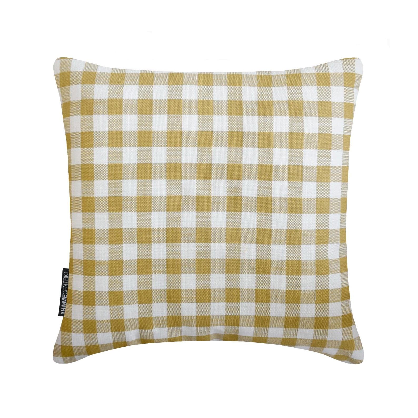 Buffalo Plaid Ochre Decorative Throw Cushion Cover 65x65 cm | Contemporary Cotton Cushion Cover Checkered | Farmhouse, Nursery Decor Pillowcases for Couch, Sofa & Bed, Modern Design - Checkmate Ochre โ image 1