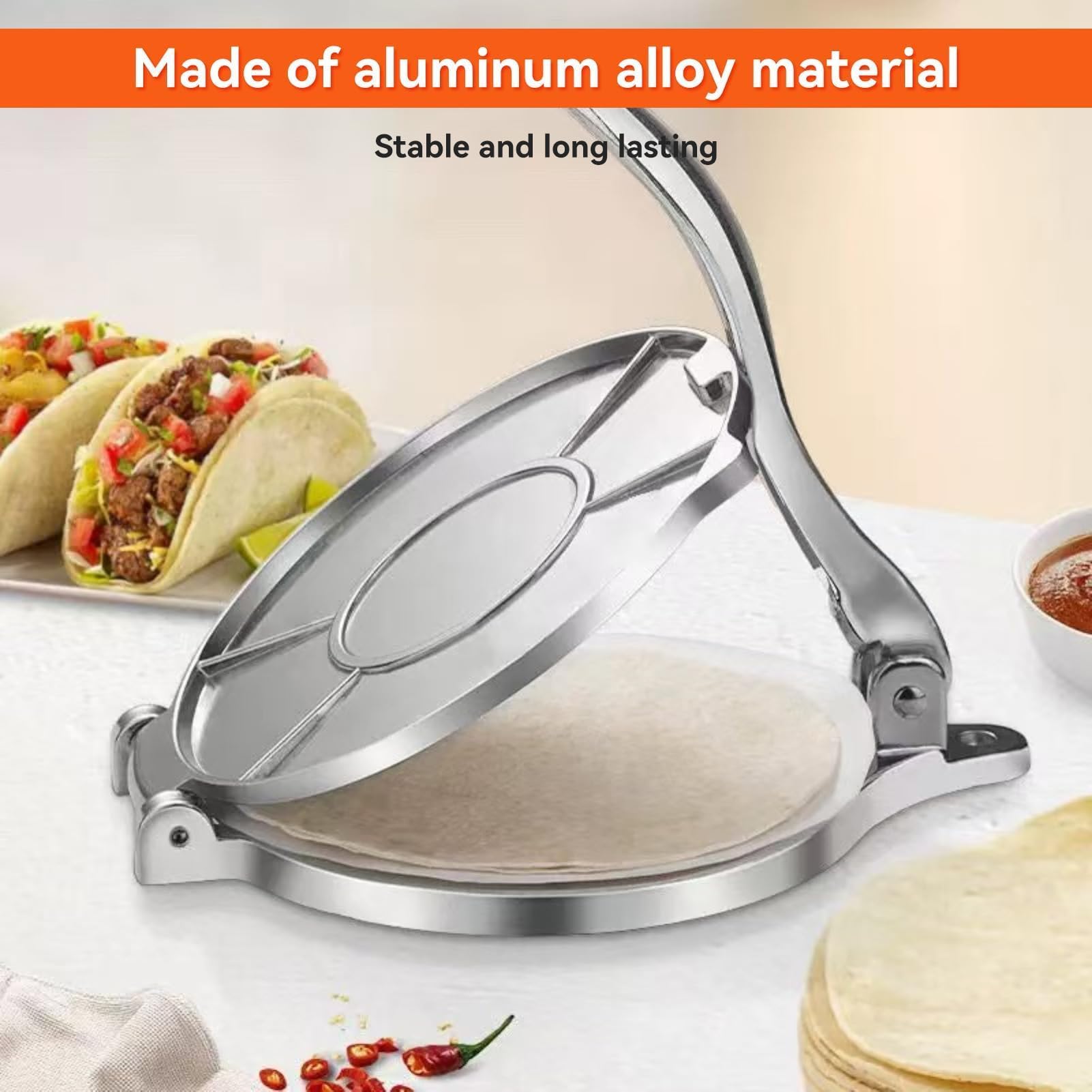 Pressa Per Tortilla, Tortilla Maker Manuale Roti Maker Pressa Per Impasto Quesadilla Maker Pressa Per Tortilla in Lega di Alluminio Pressa Rotis Pressa Per Quesadilla Per Taco(16cm-Argento)