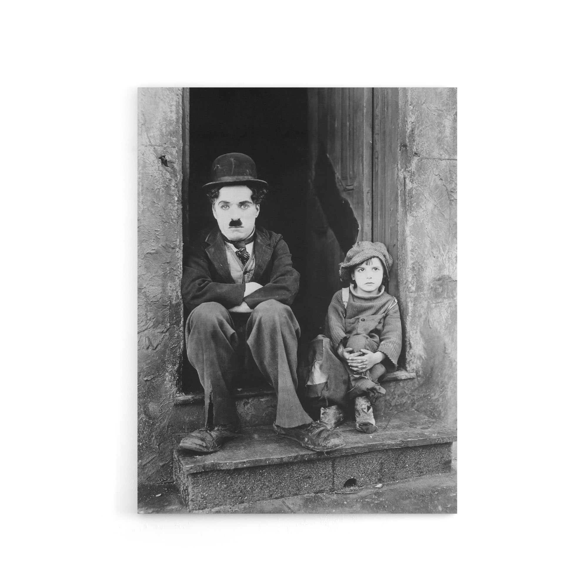 Artery8 Grey Charlie Chaplin The Kid Silent Movie Still Canvas Wall Art Print 24X32: Classic Cinema Still Print, Nostalgic Decor For Entertainment Rooms Or Film Lovers