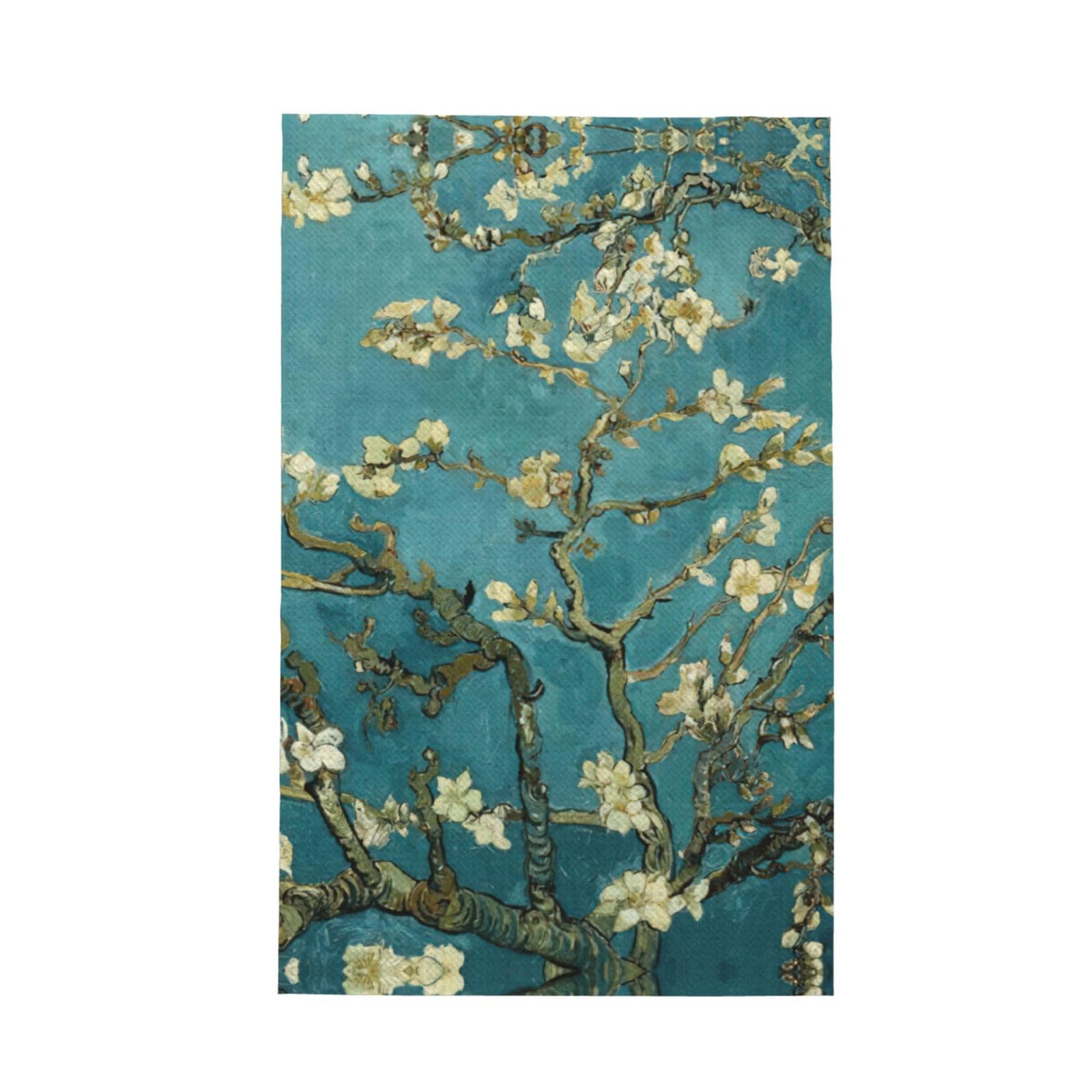 Xxahnbm Black Painting Almond Blossoms Print Waffle Kitchen Towel,Absorbent Hand Towel