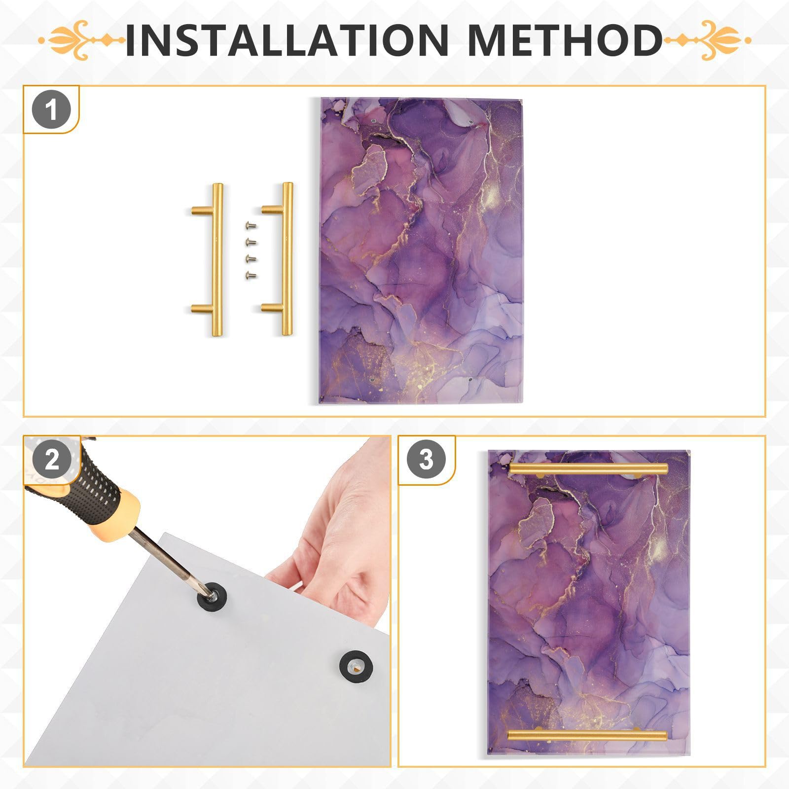 Gredecor Marble Decorative Vanity Tray for Bathroom, Violet Shiny Purple Marble Counter Kitchen Coffee Trays, Acrylic Rectangle Jewelry Perfume Makeup Organizer Tray Holder