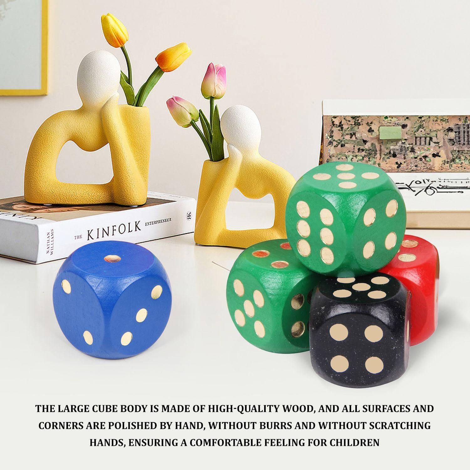 Confezione da 4 Dadi in Legno, Dadi Grandi, Gioco di Lancio, Giocattolo Educativo, Supporto Gioco Interattivo