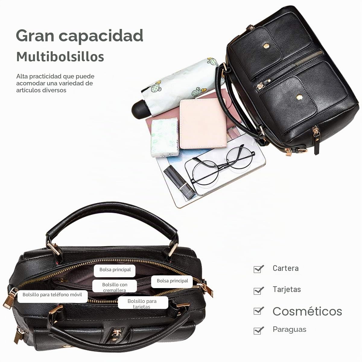 NICOLE & DORIS Bolsos de Mujer Bolso Pompón Estilo Bolso de Hombro con Cremallera Bolsillos Bandolera para Mujer Bolso Cuadrado Pequeño de Cuero PU Trabajo Diario Elegante Moda