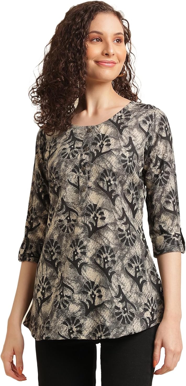 NAINVISH Tops for Women Printed Regular Fit Shirt Top for Women|Tops for Women Stylish Latest|Office Wear Tops for Women|Cotton Blend Tops for Women