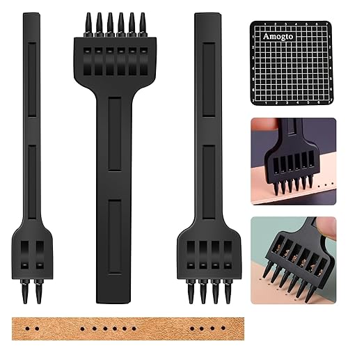 Juego de herramientas de punzón de punta, 3 piezas de herramienta de perforación de agujero redondo de cuero, 246 puntas, perforadora de hilera de