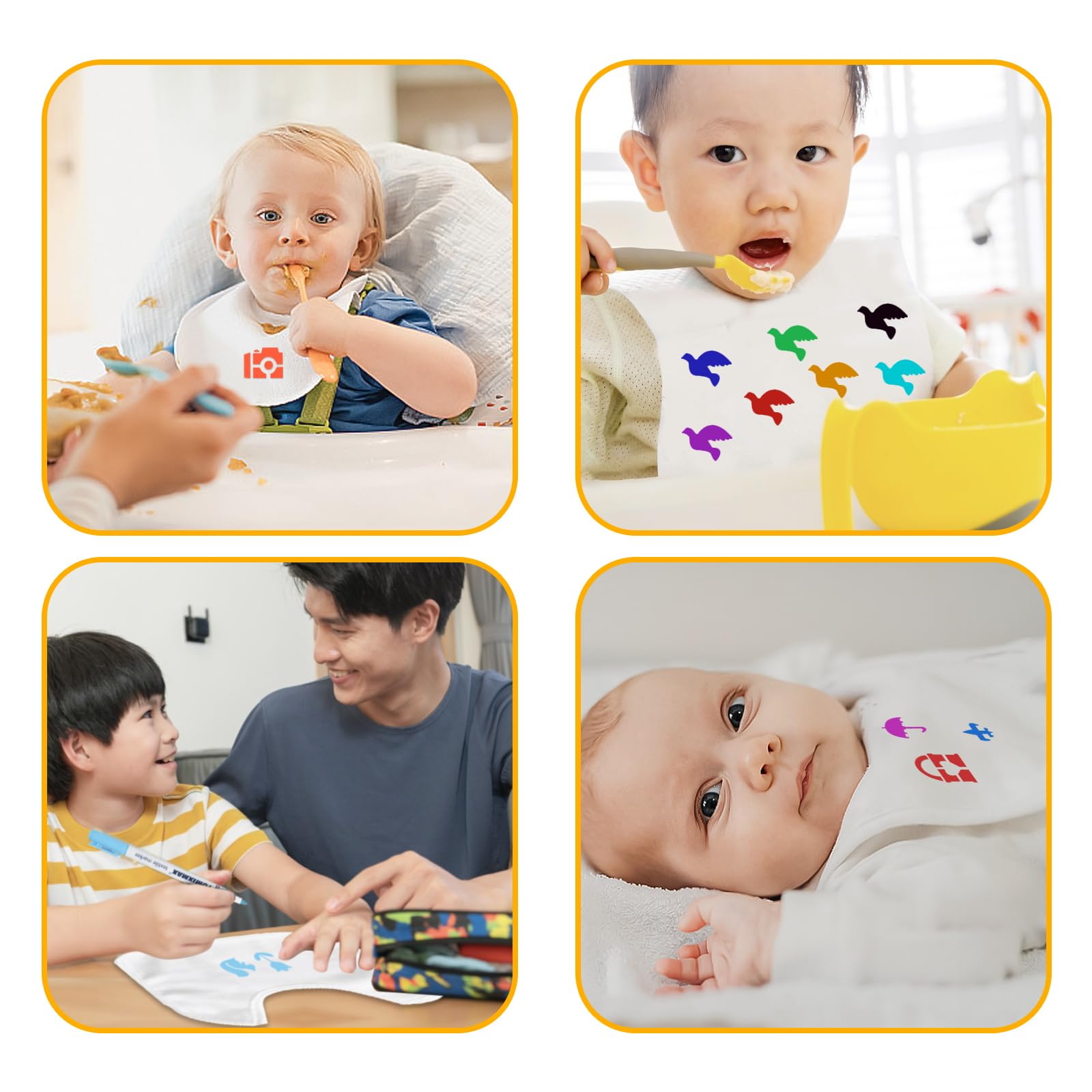 12 szt Śliniaki do Malowania na Babyshower Przyjęcie | Białe bawełniane śliniaki z 12 pisakami i 5 linijkami, wodoodporne, na babyshower, przyjęcia, chłopiec/dziewczynka