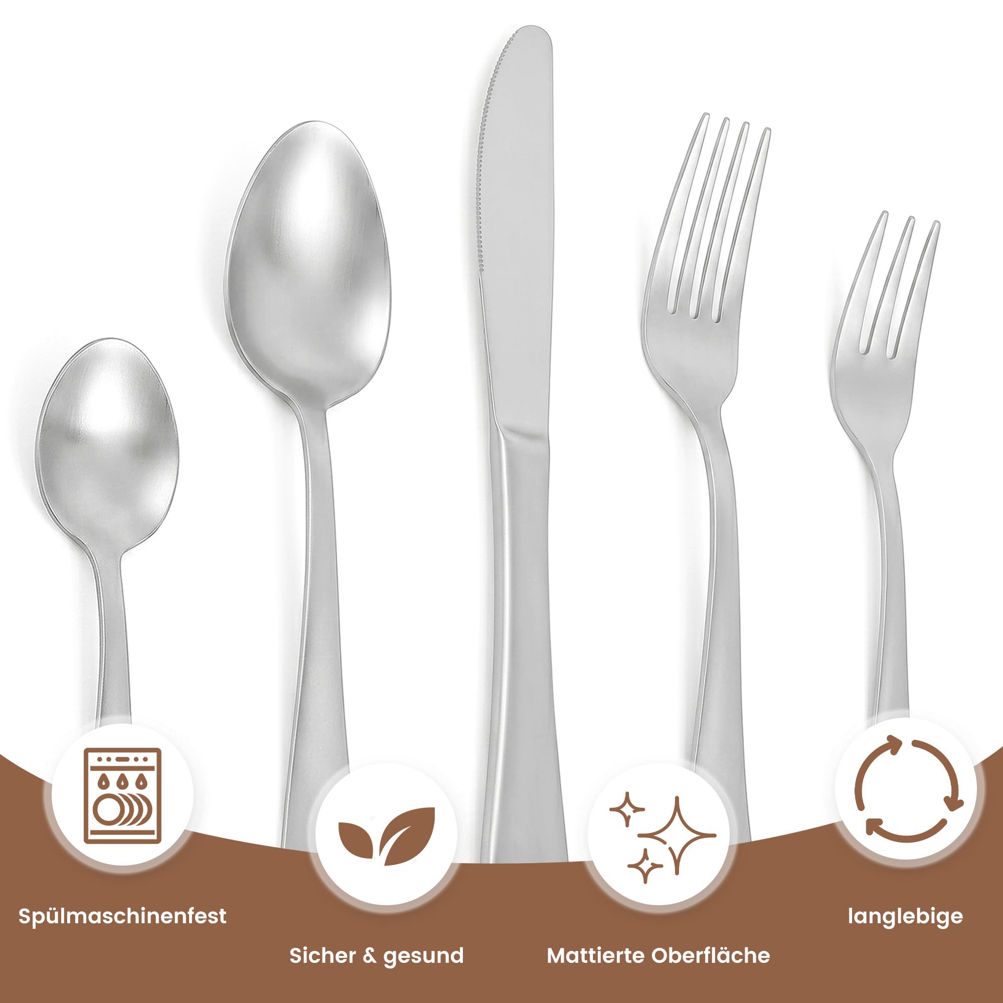 Besteckset 30-teilig für 6 Personen, Hochwertiges Besteck Set aus Edelstahl, Essbesteck Set mit Löffel, Gabel und Messer für Alltag und Gäste, Silber