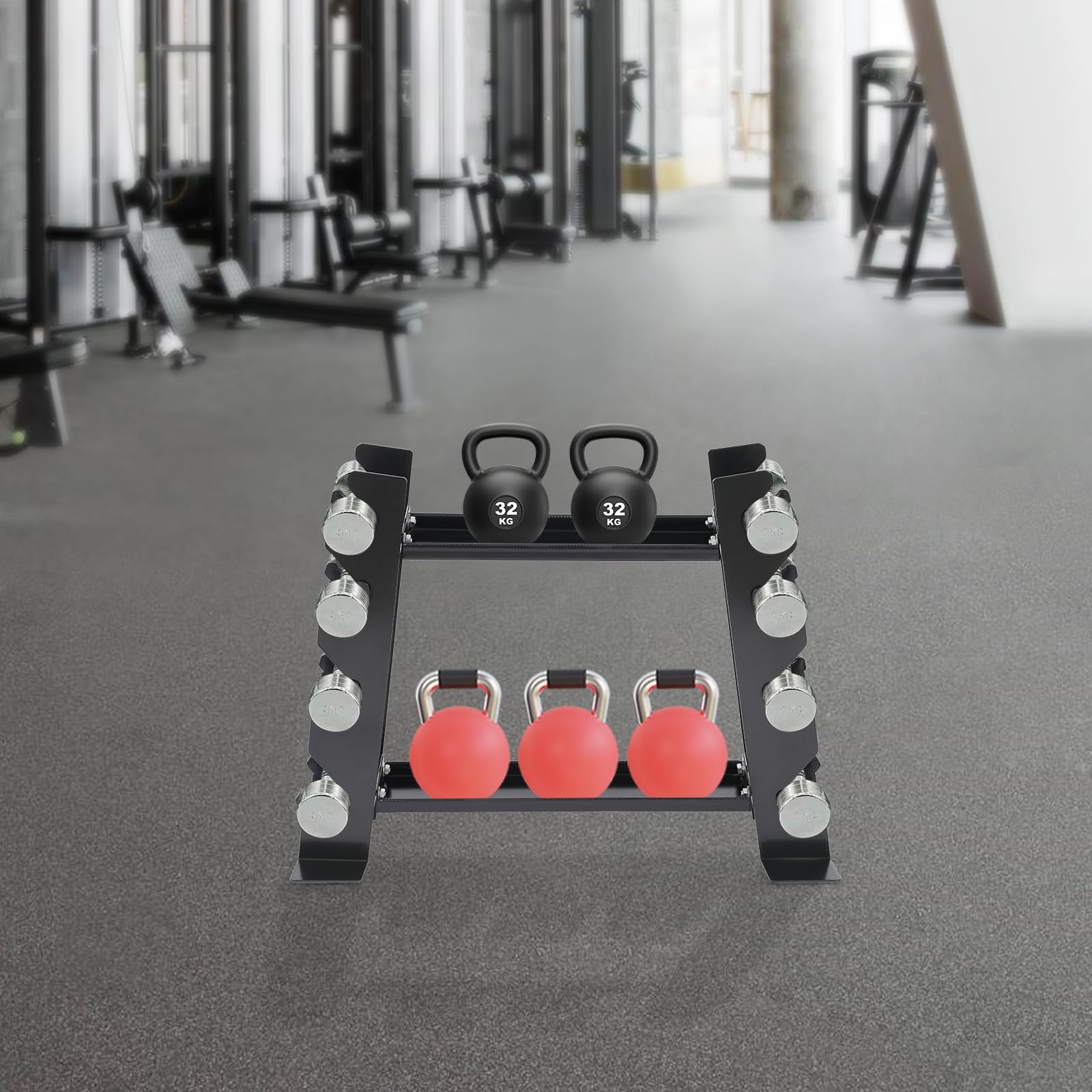 Supporto multifunzione per manubri 71 x 20,5 x 53 cm, con cuscinetti in spugna, anelli di gomma, supporto per manubri corti per casa, palestre, studi di yoga, campi sportivi, portata massima: circa