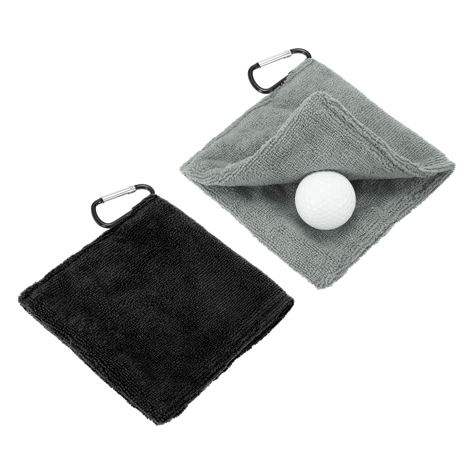 YELARXI Small Microfiber Golf Towel, Pocket Golf Ball Towel with Clip Fitting For (Bags/Carts/Clubs-Cleaning Accessories-Men/Women) 6 Inch & 2 Pack & Black/Dark Gray