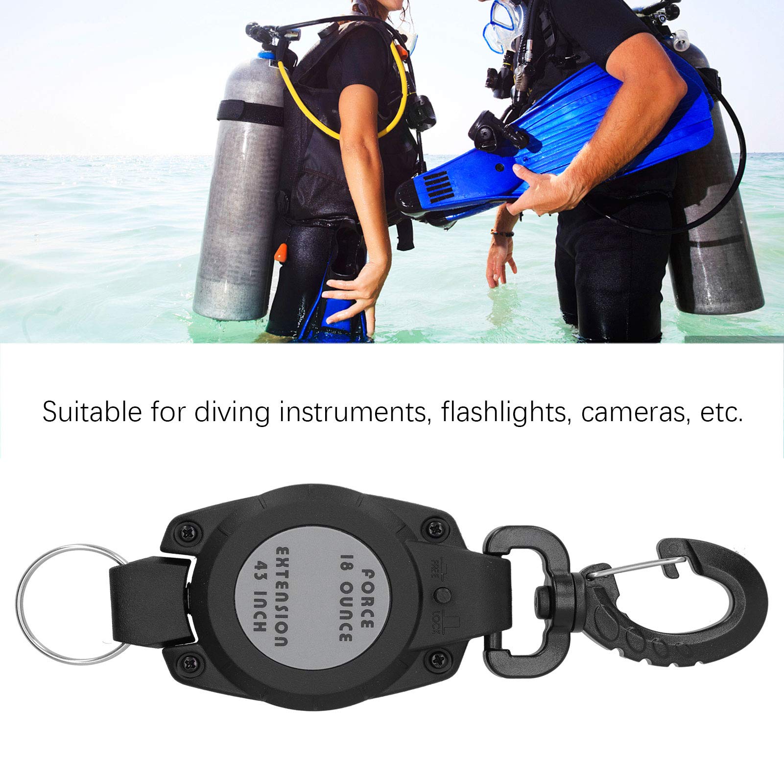 Scuba Diving Retractable Gear Tethers, Retractable Keychai, Scuba Retractor Clip, with Sturdy Yet Lightweight Black Polycarbonate Shell, for Diving Flashlight Camera