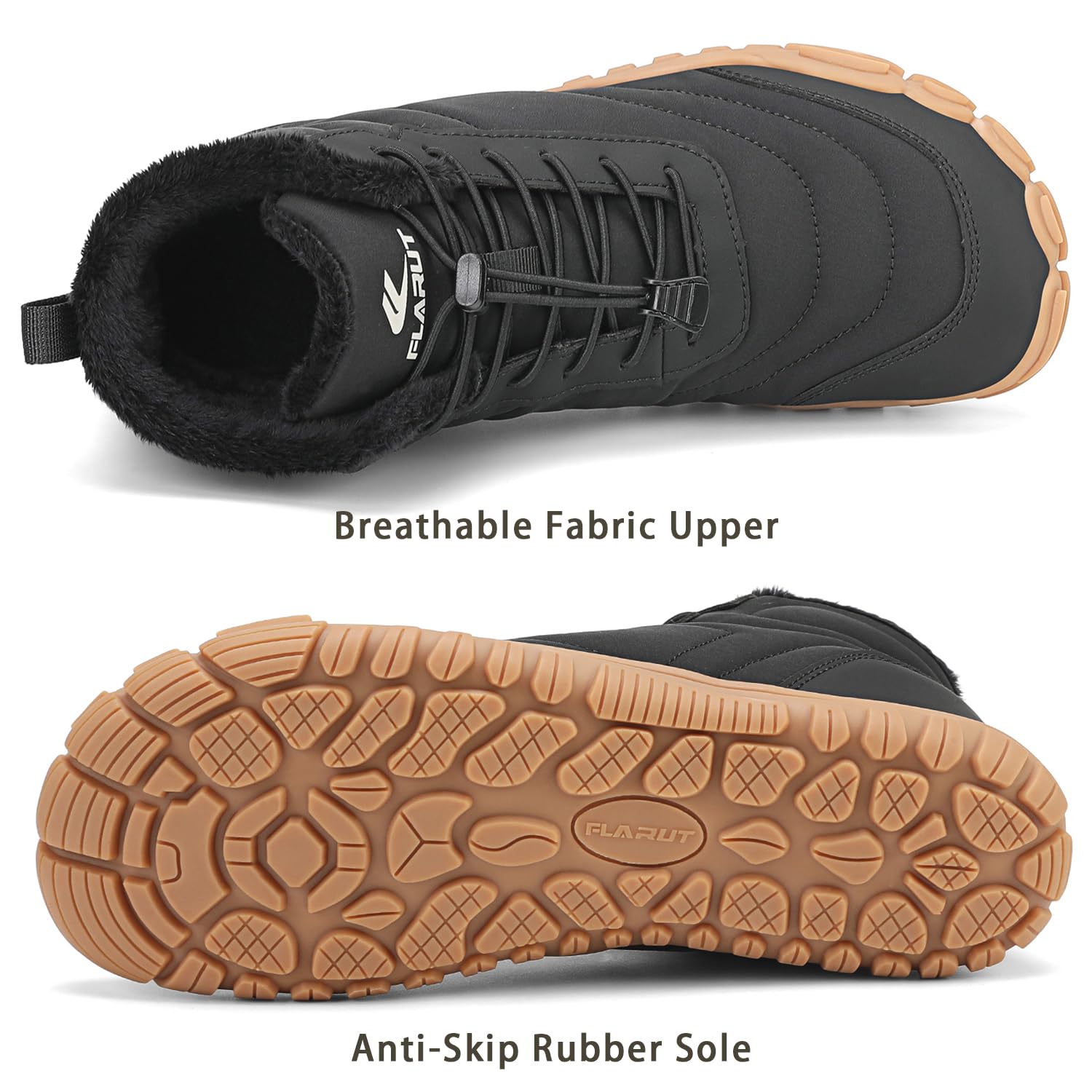 FLARUT Scarpe Invernali a Piedi Nudi Uomo Donna Barefoot Scarpe Foderate Caldo Scarpe a Punta Larga Resistenti all'acqua Scarpe da Trail Running Trekking InvernoStivali