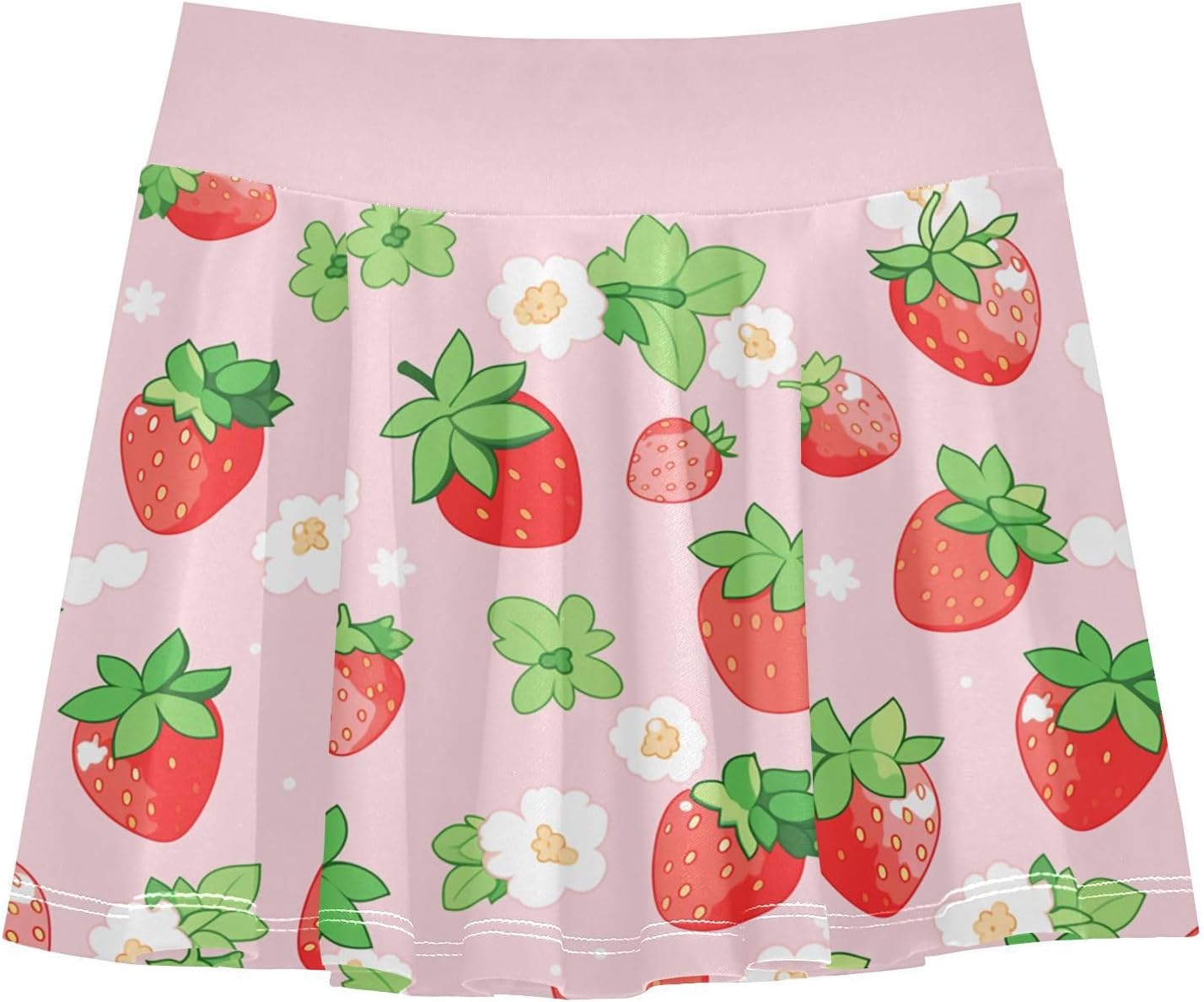 visesunny Strawberry Flower Pink Girl's Golf Skirt Athletic Tennis Skort Sport Activewear with Double Layer Pockets