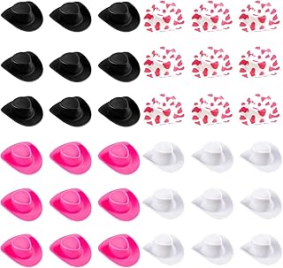 36 Pieces Plastic Mini Western Cowboy Cowgirl Hat Miniature Cute Doll Hat Party Dress Hat for Dollhouse Decoration(Pink, White, Brown, Black)