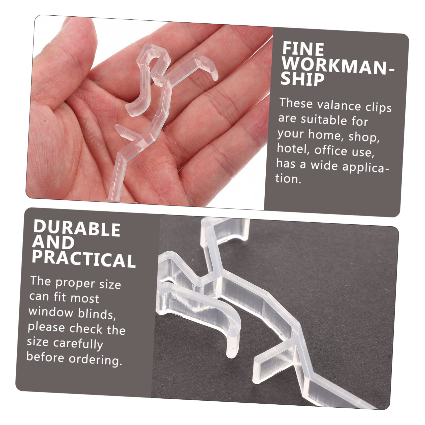 GOOHOCHY 10pcs Transparent Plastic Valance Clips Blinds Retainer Holders Easy Install for Home Office Hotel Use Sturdy for Horizontal Blinds
