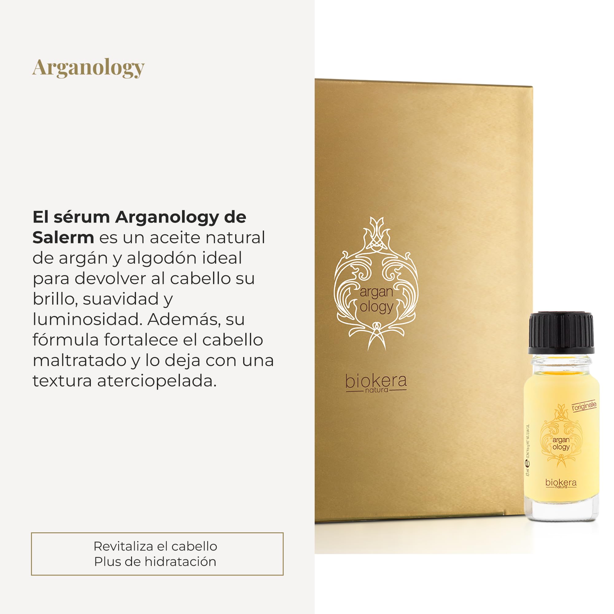 SALERM - Serúm Aceite de Argán para el Pelo - Biokera Arganology - 12 x 10 ml - para Cabellos Muy Secos y Dañados - Nutrición y Brillo - Revitaliza el Cabello - Plus de Hidratación