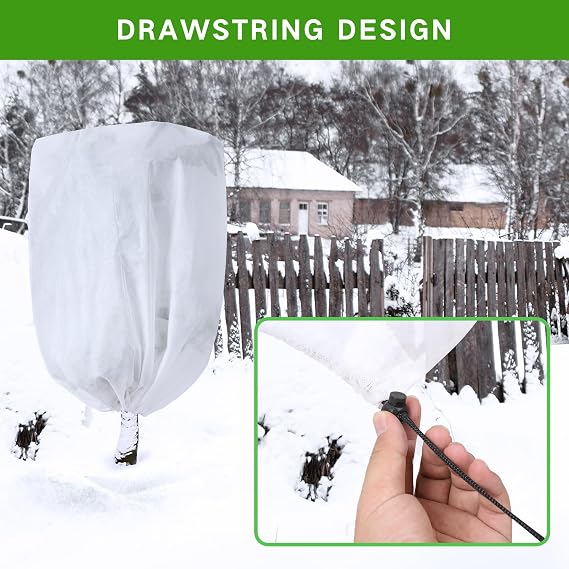 Garutom 4-Pack Plant Covers Freeze Protection 25 x 32 2.2 oz, Frost Cloth Plants Jacket Drawstring Tree Cover for Outdoor Plants, Shrub Potted Plants Winter