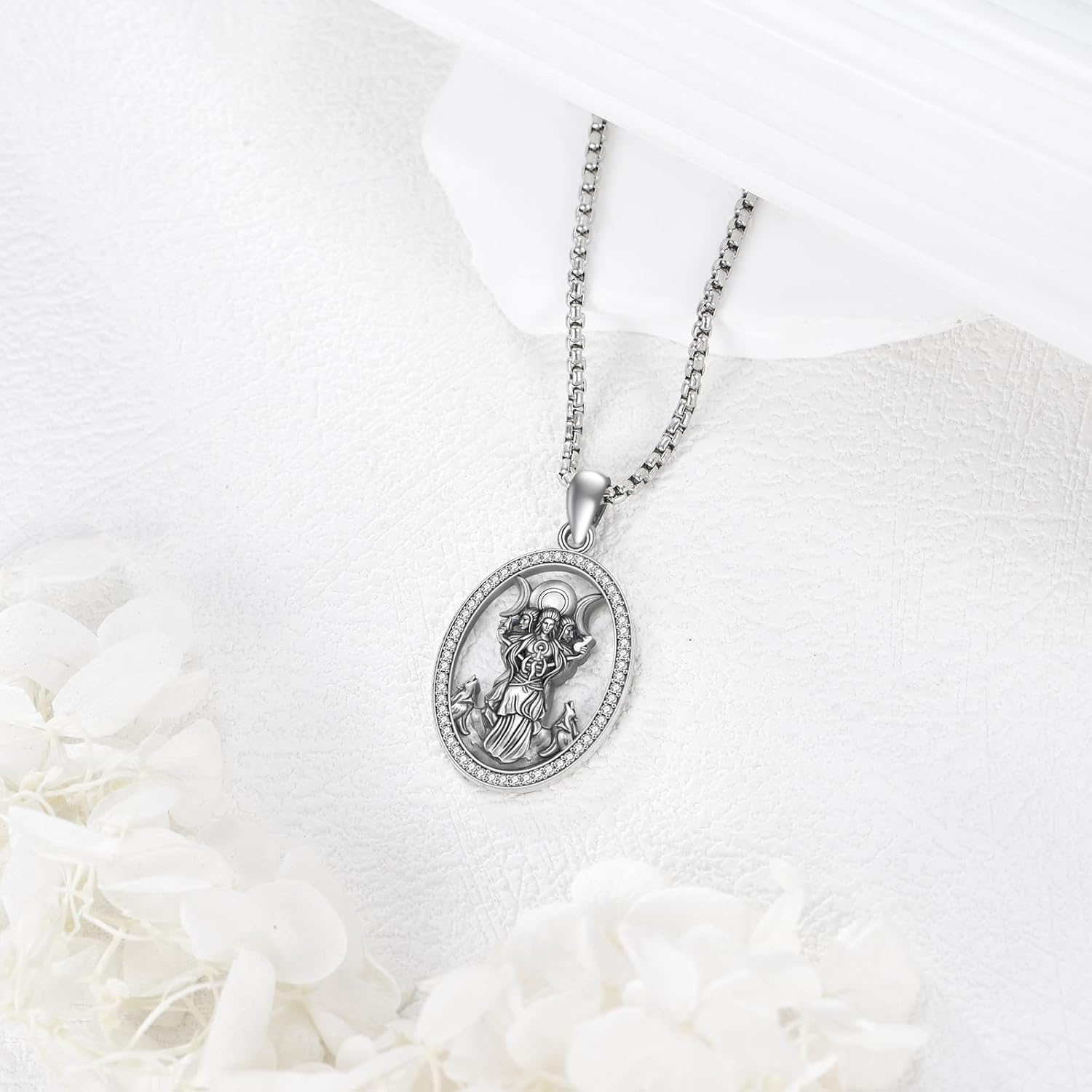 ONEFINITY Hecate Necklace 925 Sterling Silver Triple Moon Goddess Pendant Necklace Wiccan Moon Witchy Amulets Jewelry Gifts for Women - Image 6