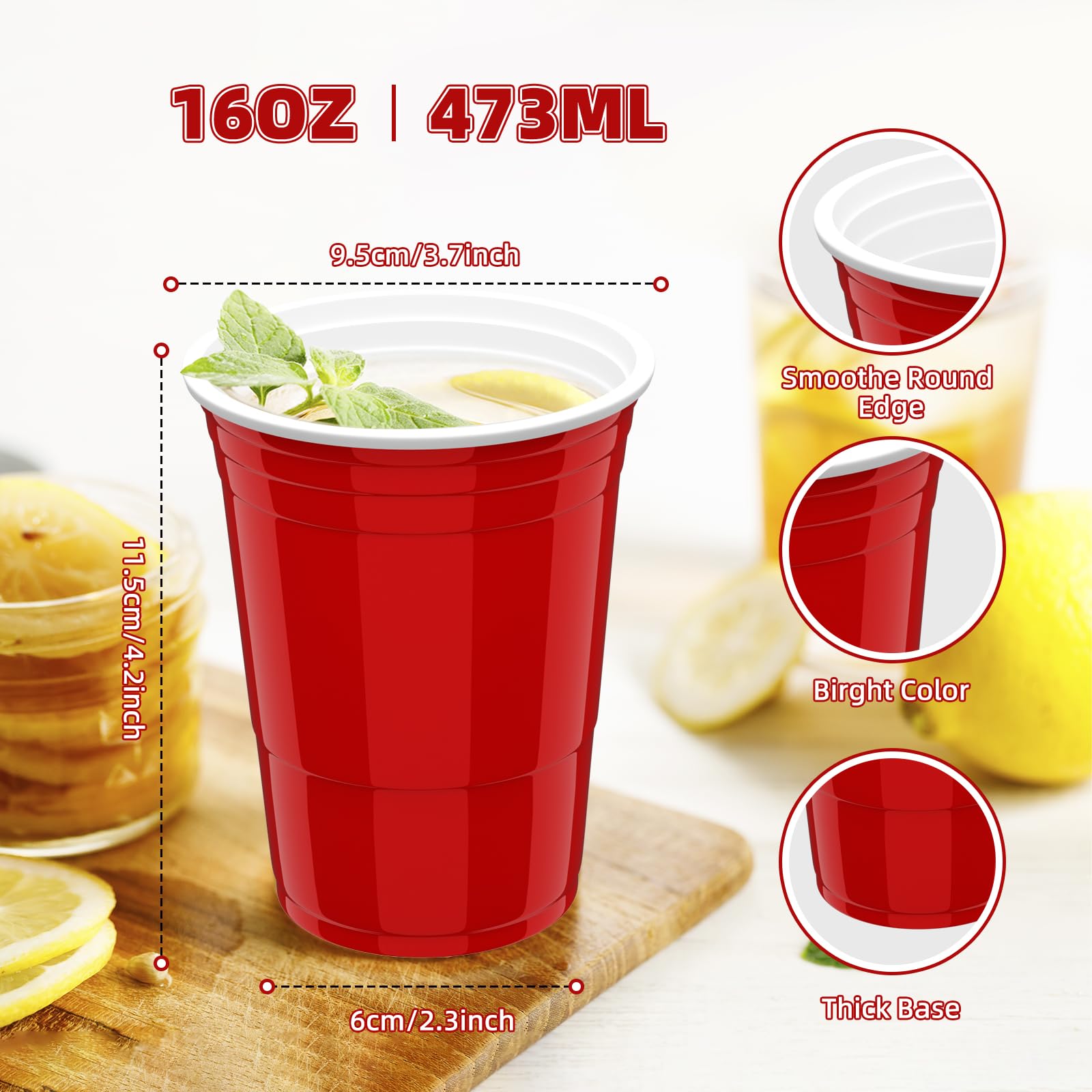 100 Gobelets Rouges Réutilisables 16oz (473ml) - Style Américain, Lavables Au Lave-vaisselle - Fêtes, Anniversaires Accessoire Barbecue Pique-nique