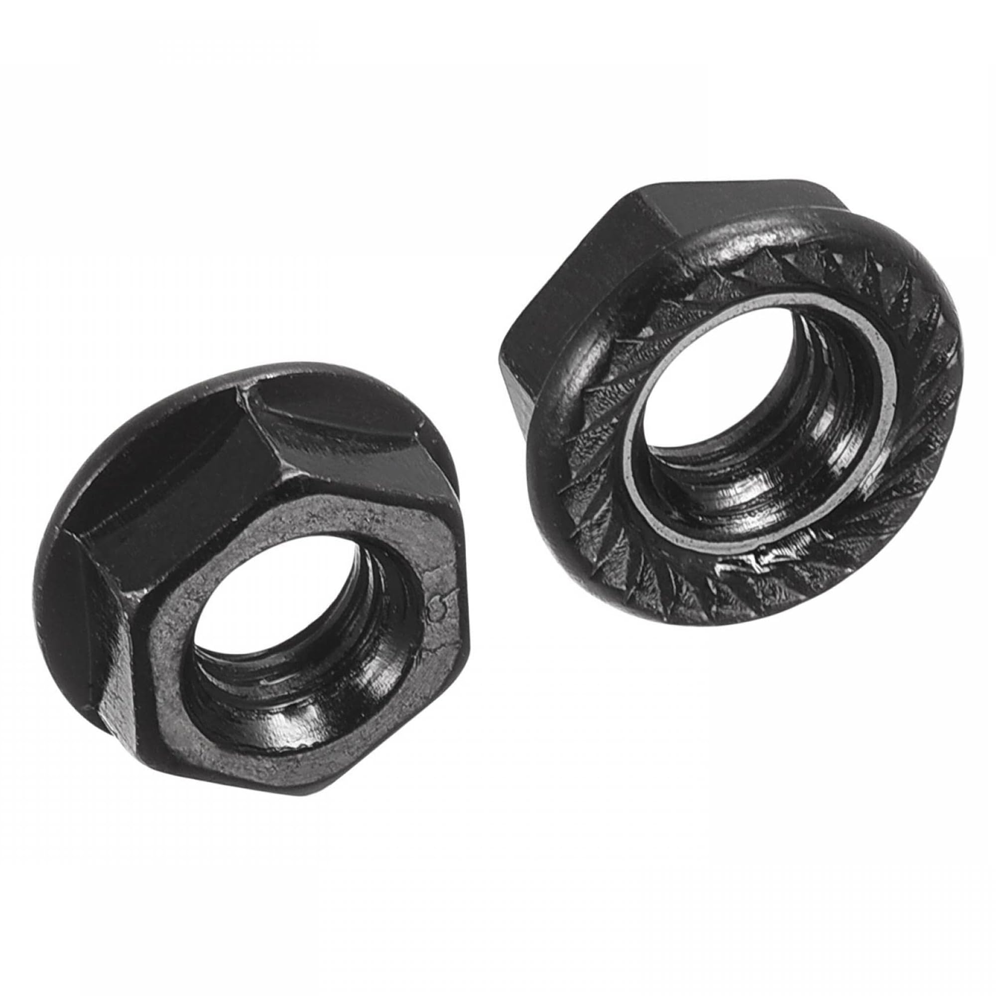 TOP-VIGOR M6 Serrated Flange Hex Lock Nuts, Carbon Steel Black Oxide Finish, Self-Locking Threaded Nuts, Anti-Loosening Hex Flange Fasteners for Bolts and Machinery, 100pcs