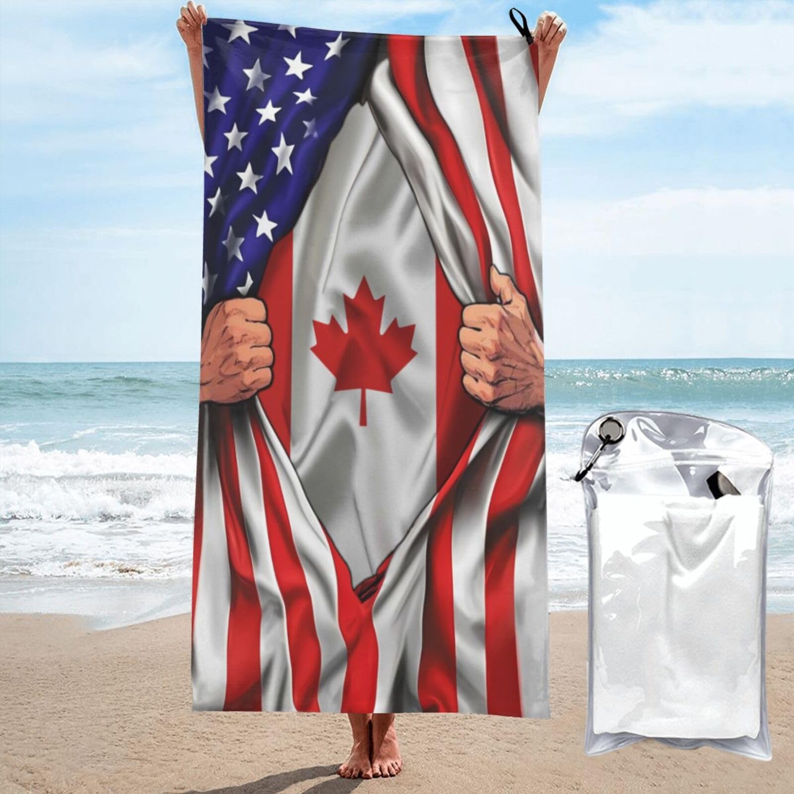 Drap de plage portable Amérique et Canada serviette 70x140cm