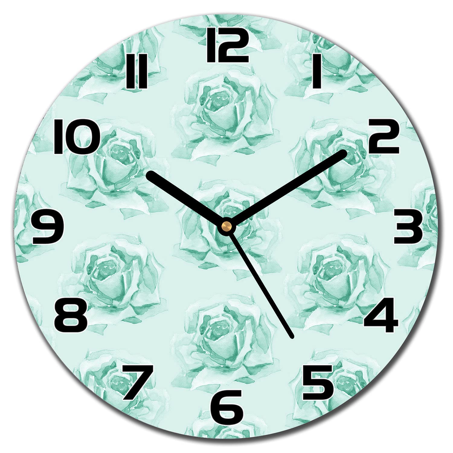 Horloge en verre de sécurité motif floral avec aiguilles noires élégantes