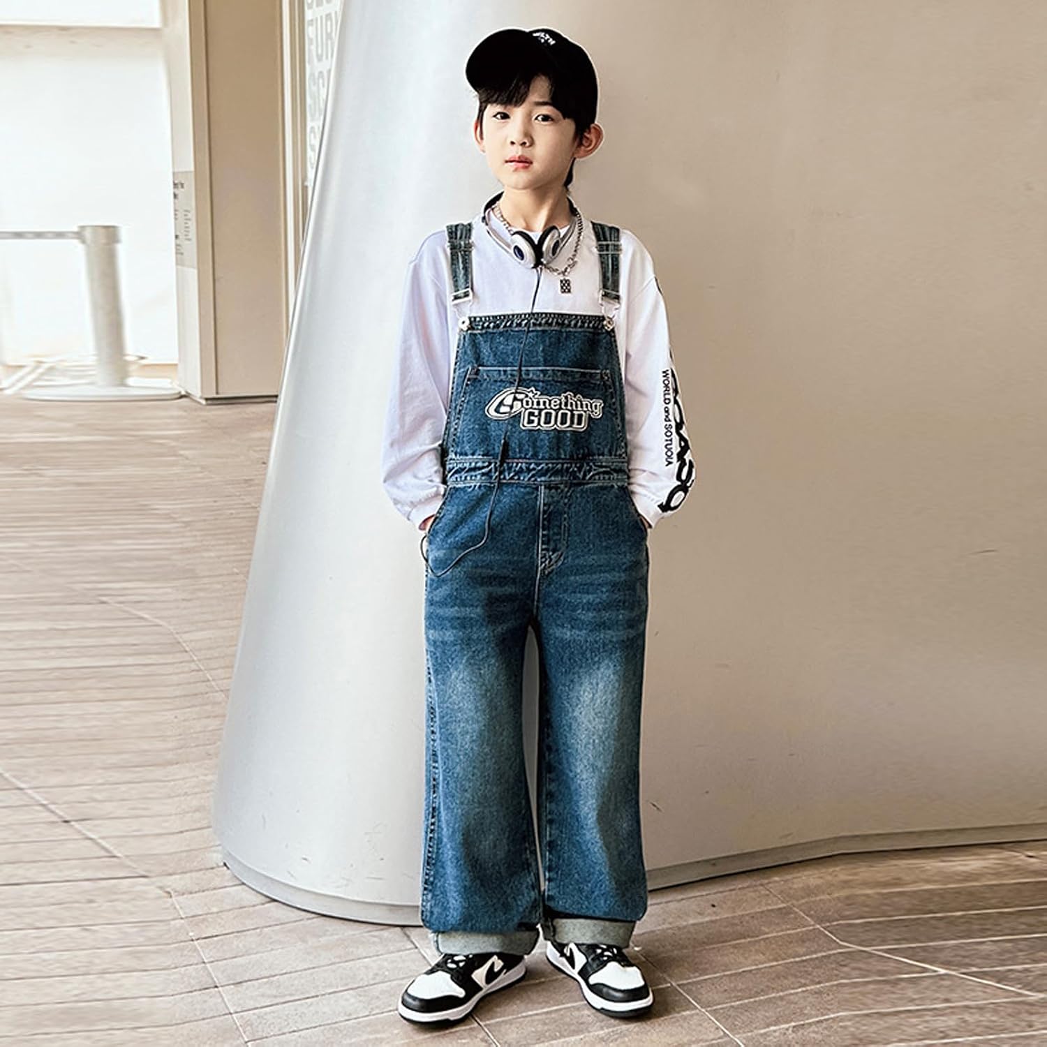 Boys‘ Overalls Casual Adjustable Straps Loose fit Denim Bib Overall Size 5-15 Years