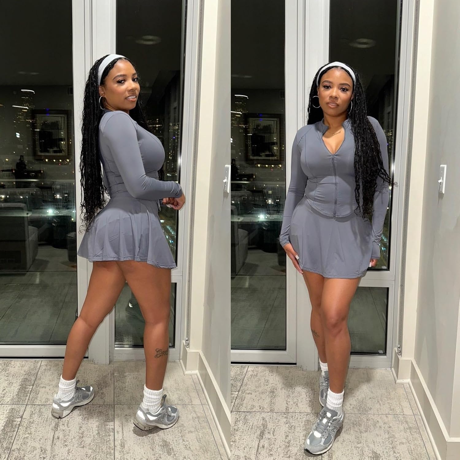 Vssjavun Women 2 Piece Outfits Long Sleeve Workout Jacket Mini Skirt Sets image 3