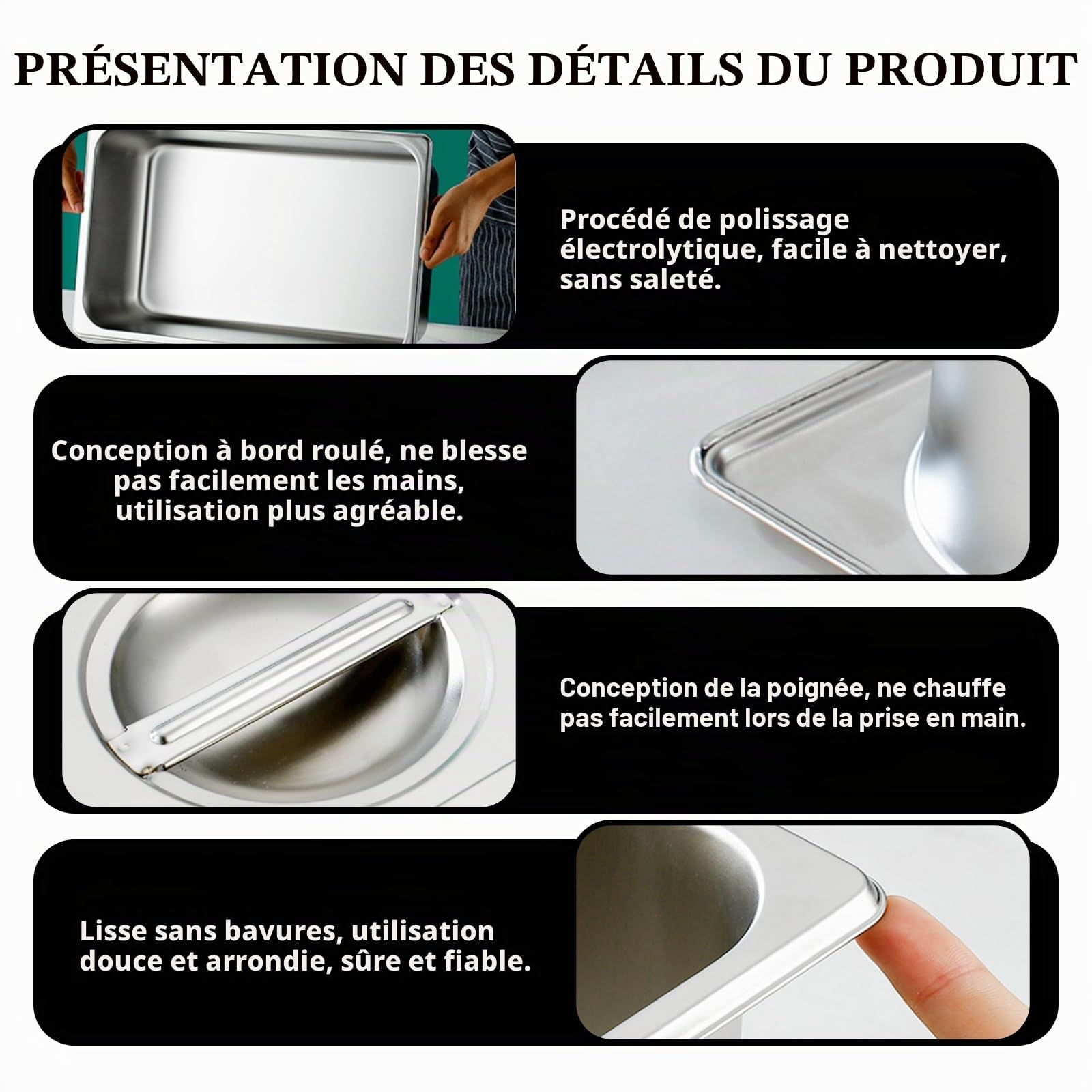Lot de 3 plats à paner en acier inoxydable - 3 récipients GN avec couvercle - 32,5 x 17,5 x 6,5 cm - Rectangulaire - Récipient gastronorme en acier inoxydable avec couvercle pour paner poisson,