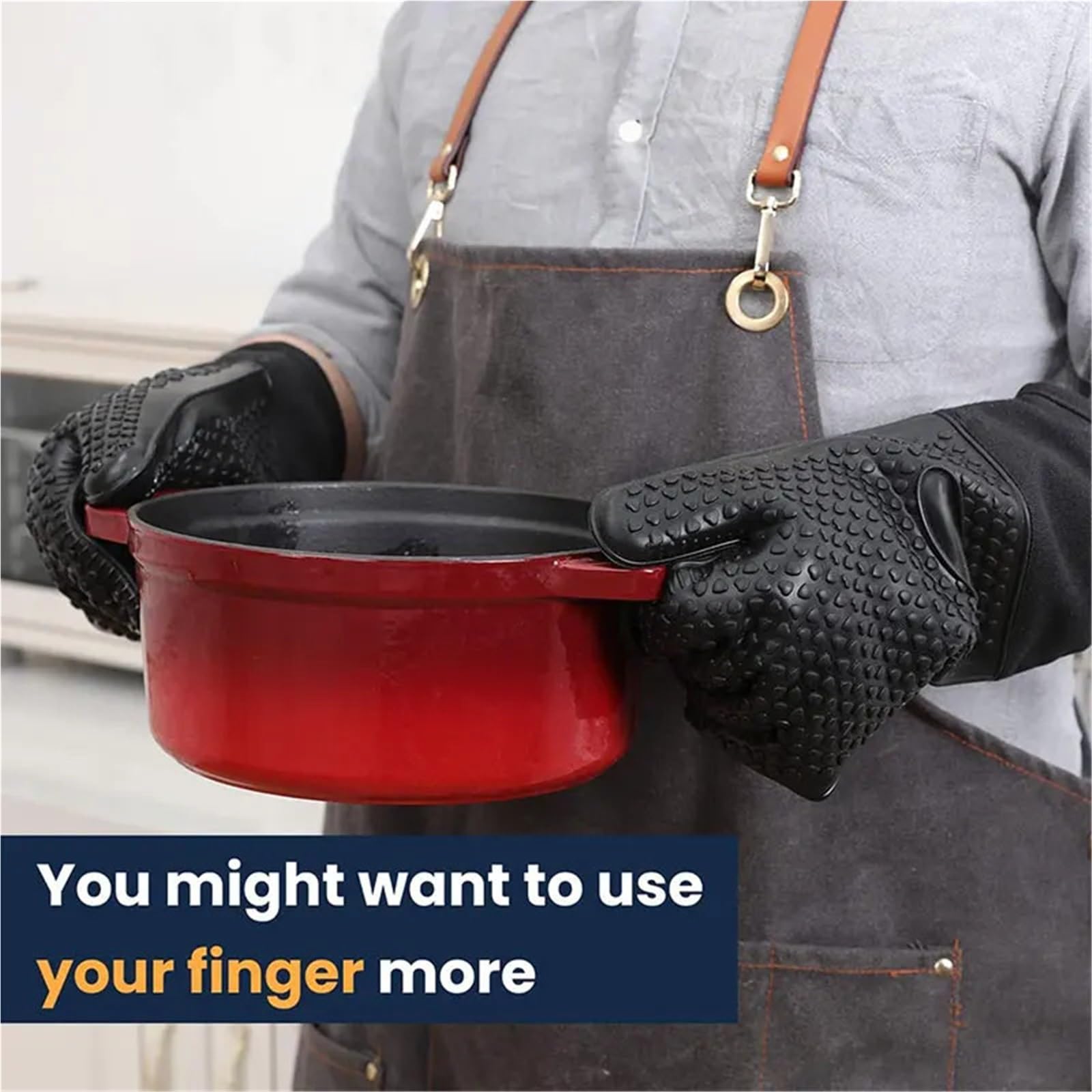 Gants de Four Professionnels Longs en Silicone, avec Doublure matelassée, Gants à Gril résistants la Chaleur, Outils Cuisson pour Cuisine(60cm)