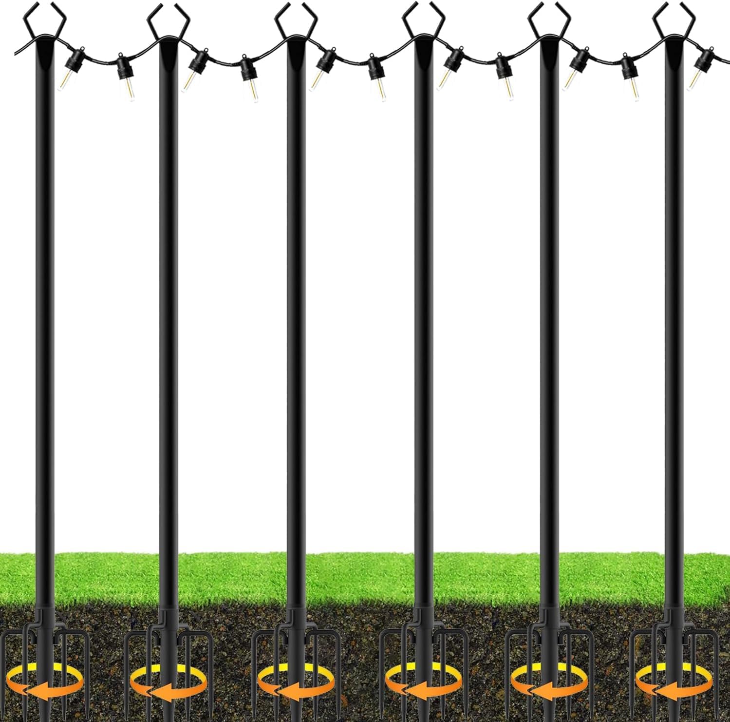 6 pezzi pali per luci a filo 3M per esterni, pali in metallici con forcella, per patio, pergola, giardino, cortile