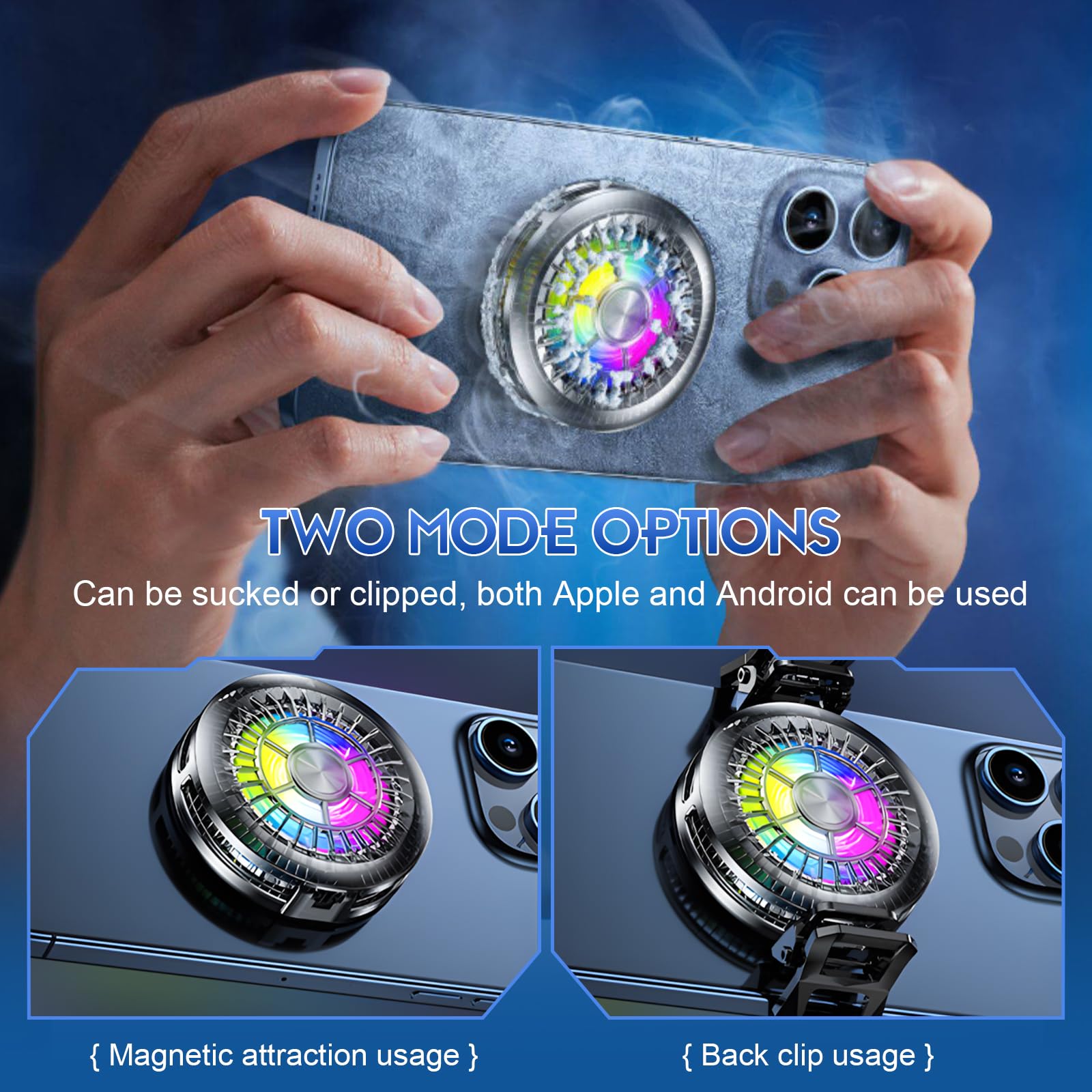 Radiatore magnetico per cellulare da 15 W, con luce LED, design magnetico e clip, 4800 – 5500 RPM, raffreddamento ultra silenzioso per smartphone da 4 – 7,5 pollici, universale, compatibile per gaming